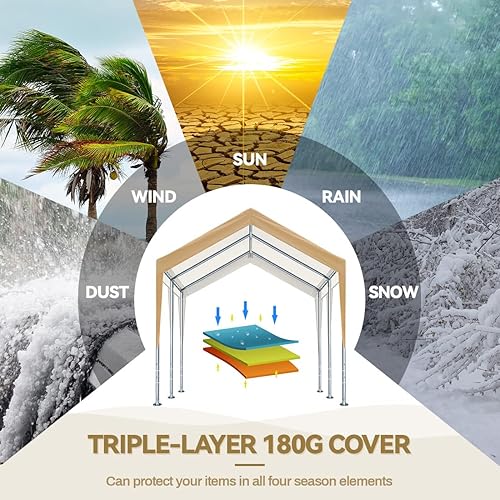 Miniatura 4 de ADVANCE OUTDOOR Cochera de acero de 10 x 20 pies con altura ajustable de 9.5 a 11 pies, toldo resistente para automóvil, garaje, fiesta, tienda de