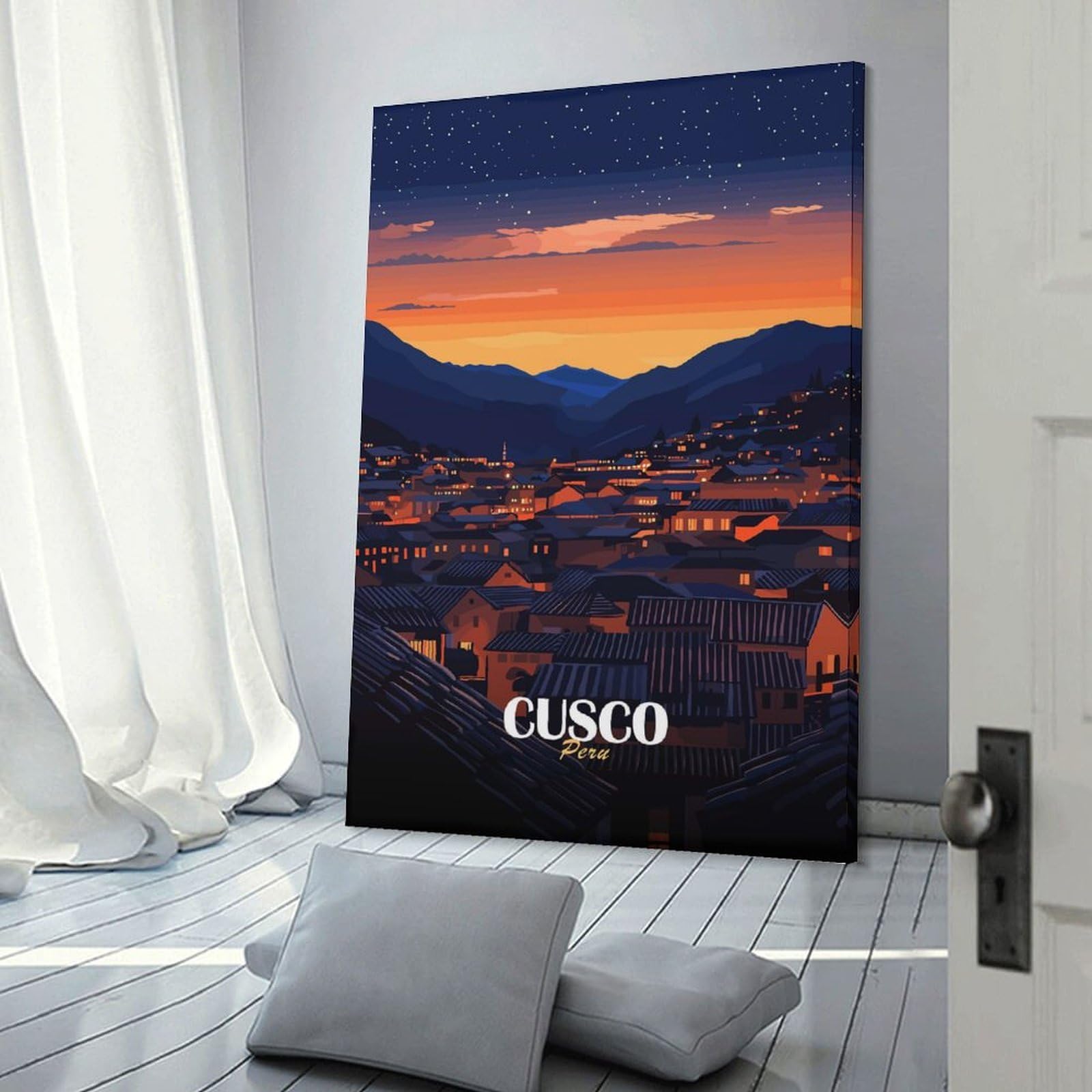 Junmoney Cusco, Peru at Nightfall Decorative Canvas Print, 24x36inch(60x90cm), for Hallway, Bedroom Or Modern Interiors, Gift Idea for Housewarming And Birthdays