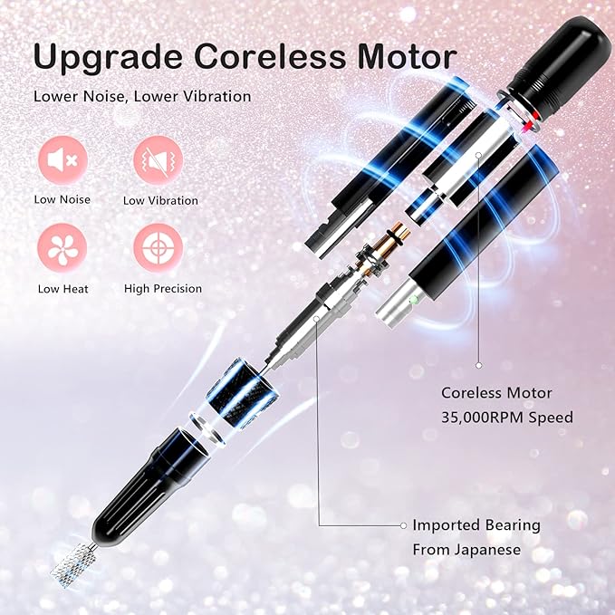 Taladro Eléctrico Profesional para Uñas Lavinda 35000RPM Recargable miniatura 2