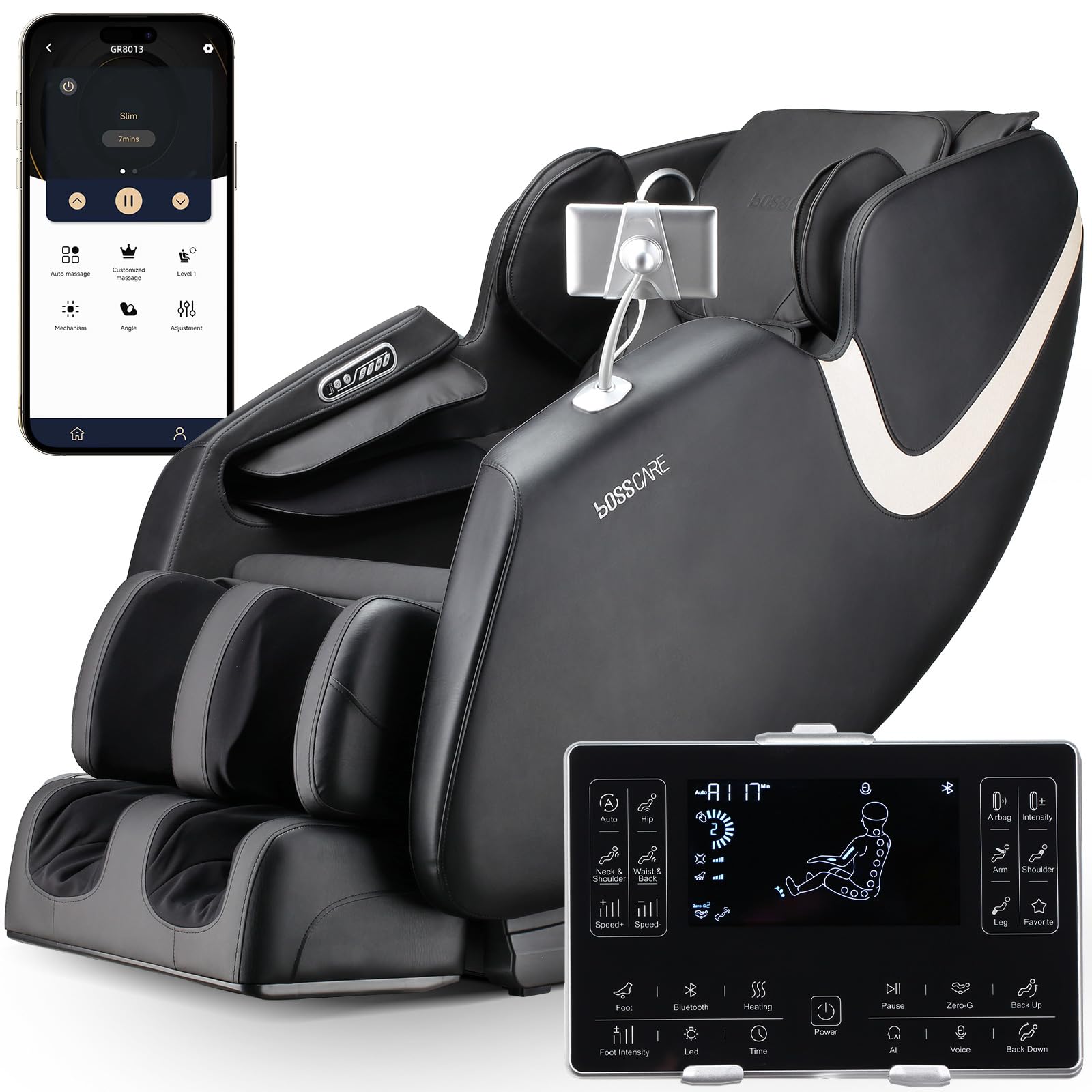 2026 Massage Chair Full Body, AI APP Control Shiatsu Zero Gravity Massage Chair with Foot Roller, Back Calf Heated, Bluetooth Speaker, Relaxing Massaging Recliner for Friend Family