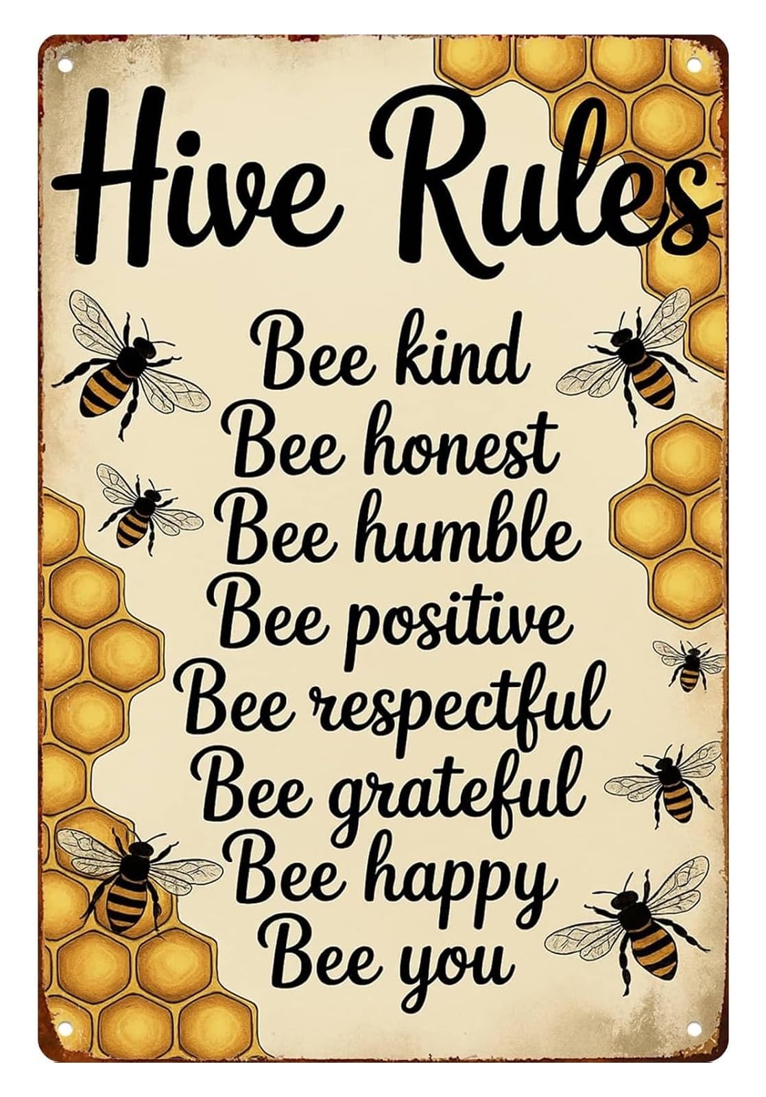 PKNVKZIDK Hive Rules Punny Metal Sign for Bee Enthusiast Honey Farmer Backyard Beekeeping Wall-Art Sarcastic Humor Decorative Plaque for Garden 8 X 12 inch