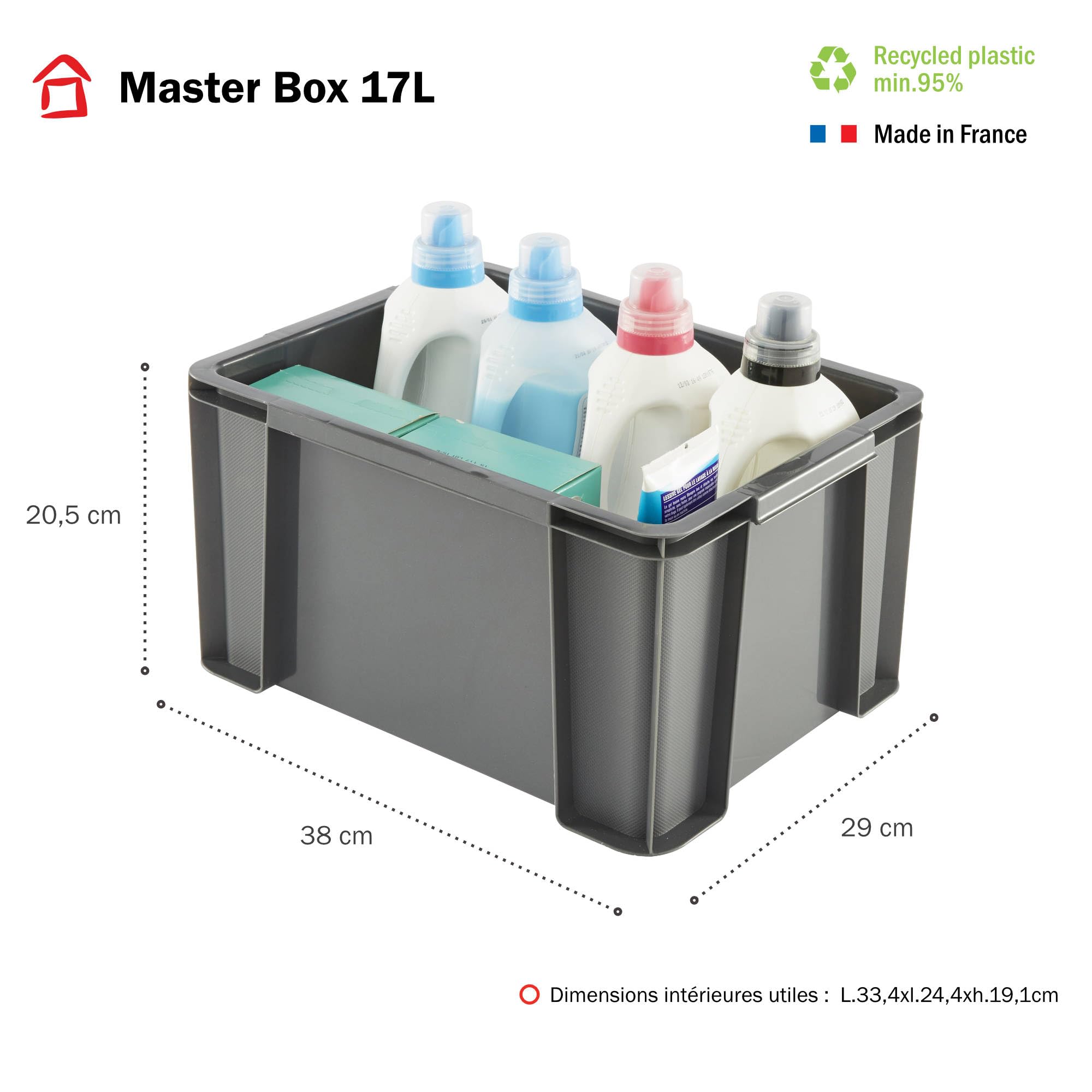Sundis set di 3 contenitori MASTER BOX, 17L, Componibili e impilabili, Grigio antracite