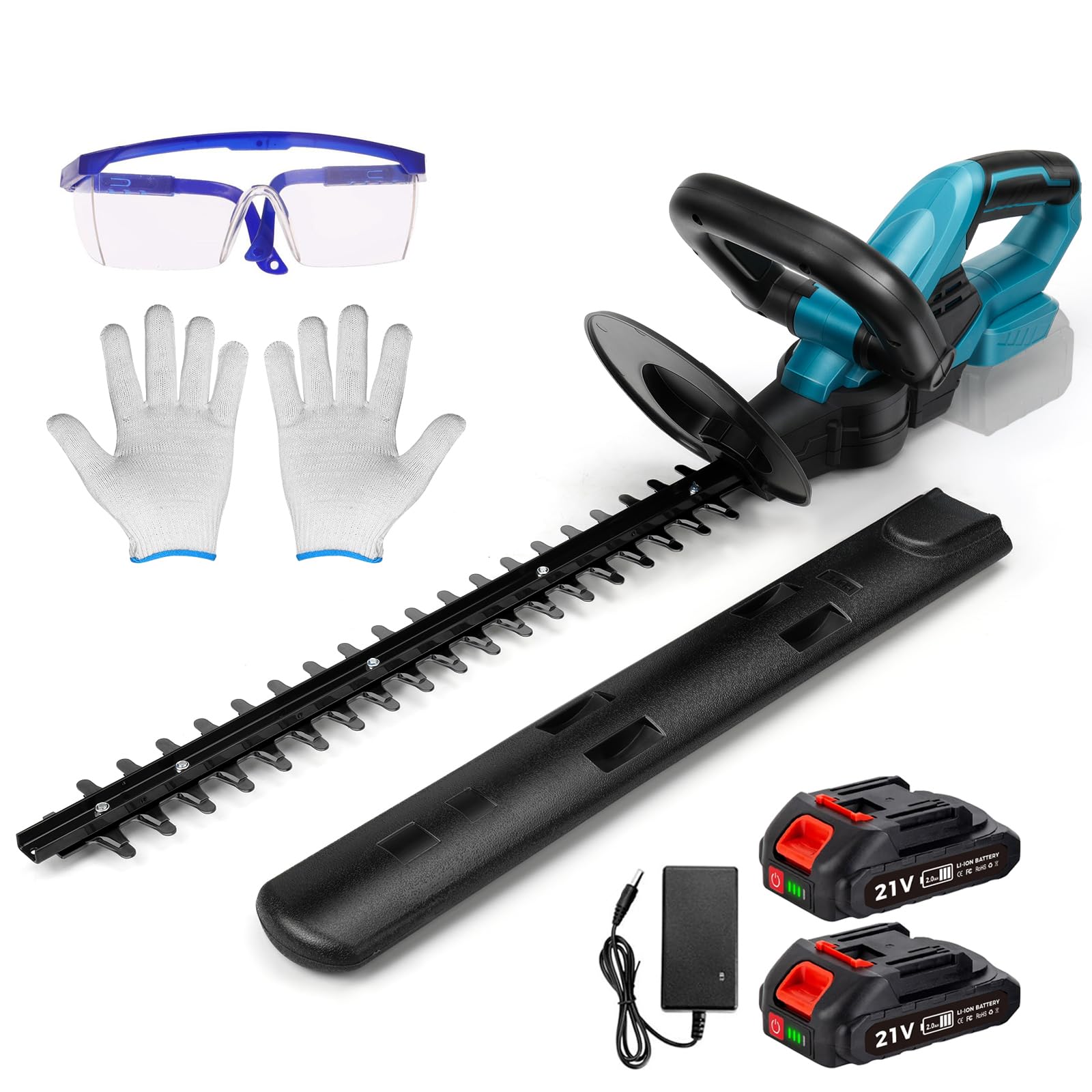 Cortasetos inalámbrico de 20" con 2 baterías de 2000 mAh, Tijeras de Mano para arbustos y césped, 2000 RPM en oferta en Amazon