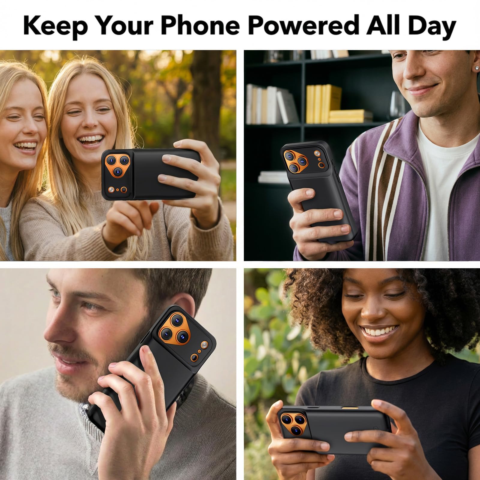 BOPPS Custodia con batteria per iPhone 17 Pro Max con 【2025 nuovo】, custodia caricabatterie portatile da 8500 mAh, protezione a 360°, custodia di ricarica estesa nera
