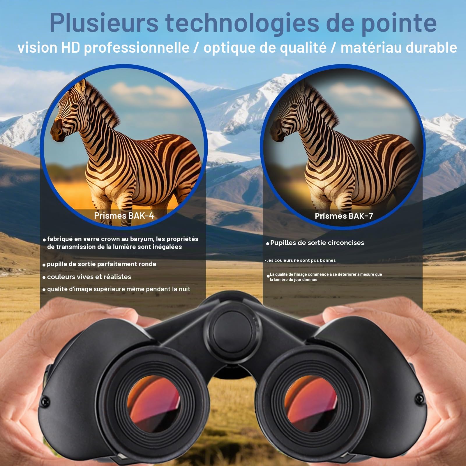 Jumelles 20x50 Adultes Vision Nocturne BAK4 Prism FMC HD Compactes Étanches avec Adaptateur Smartphone