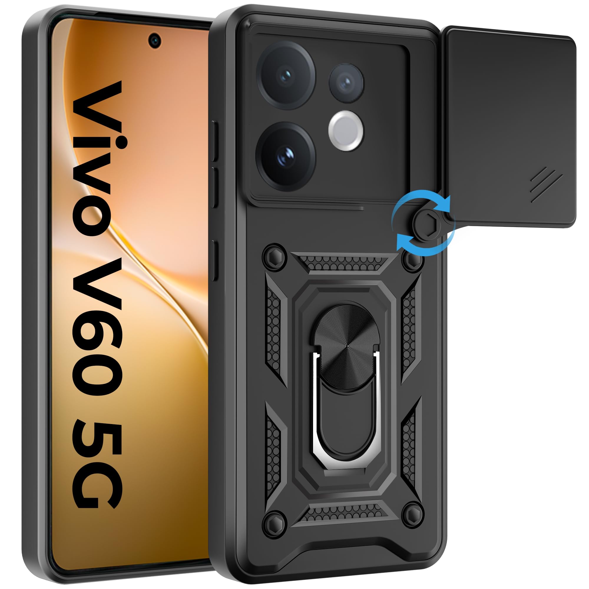 A rtistque Armor Bumper Back Cover Case for Samsung Galaxy S24 Ultra 5G | Ring Holder Stand | Sliding Camera Protection | Shockproof Rugged Design | Samsung S24 Ultra Back Cover - Black — Amazon image 21