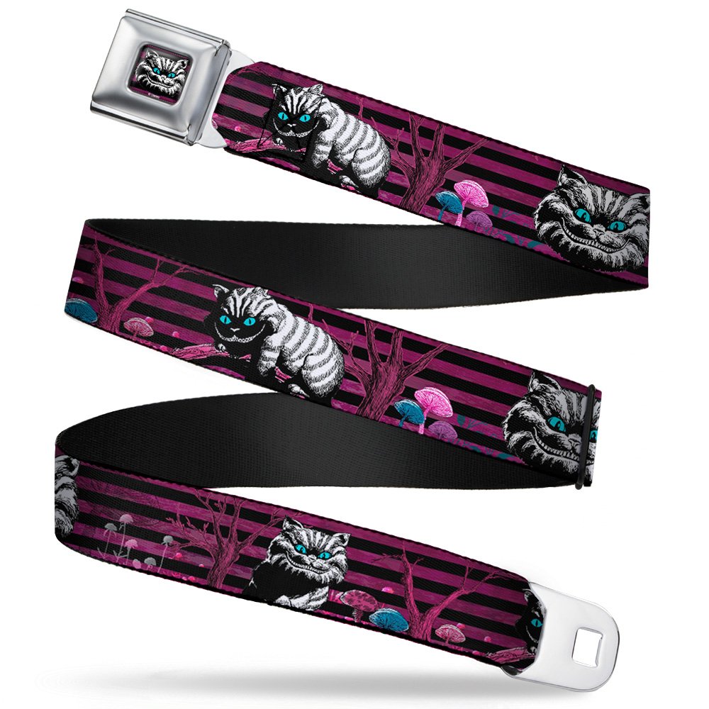 Buckle-Down Seatbelt Belt - Cheshire Cat Face/Poses Stripe Purple/Black/White - 1.0