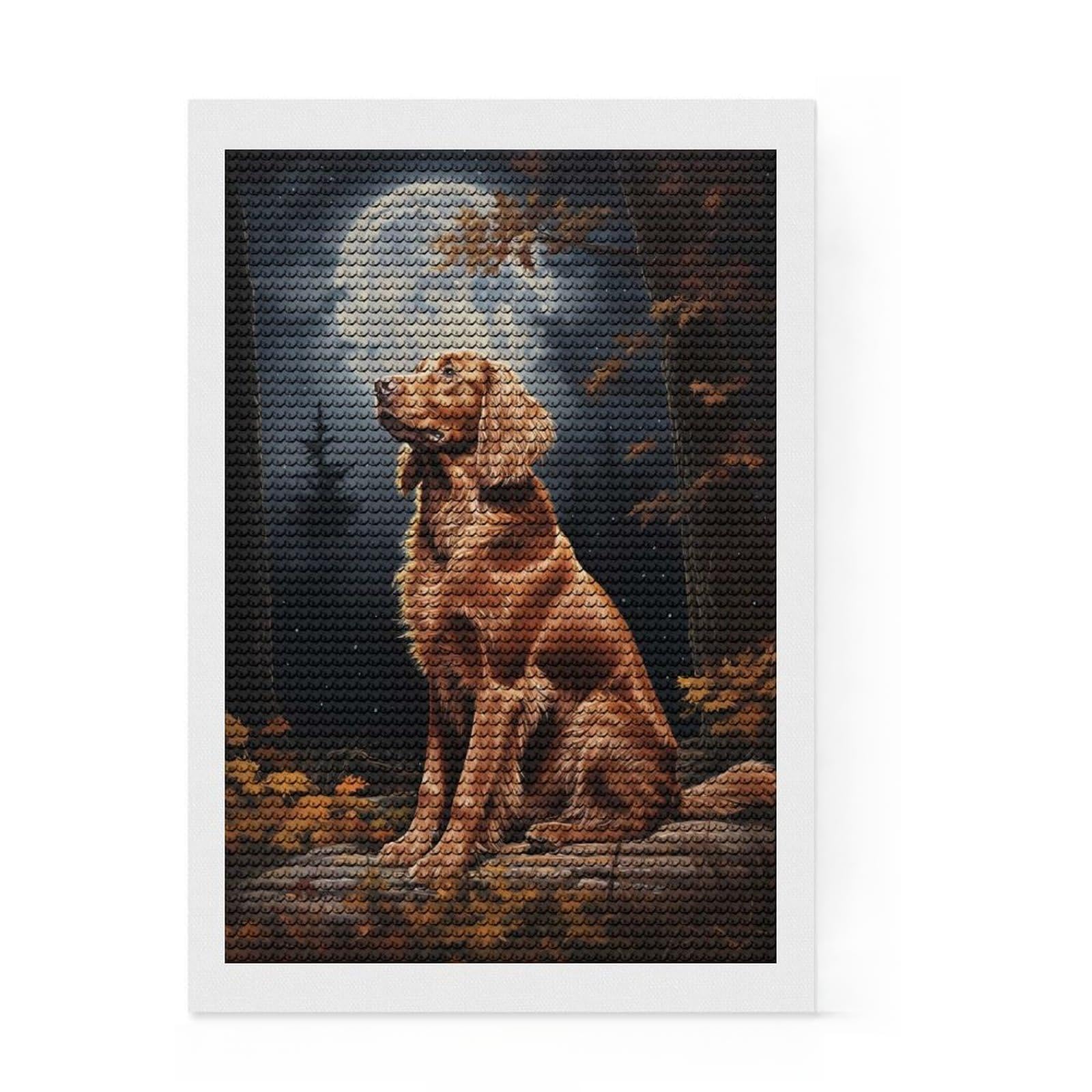 Junmoney Irish Setter Under Moonlight Diamond Painting Canvas Set 8"x12", Neat Printed Canvas, Creative Leisure Activity, Cosy Home Accent