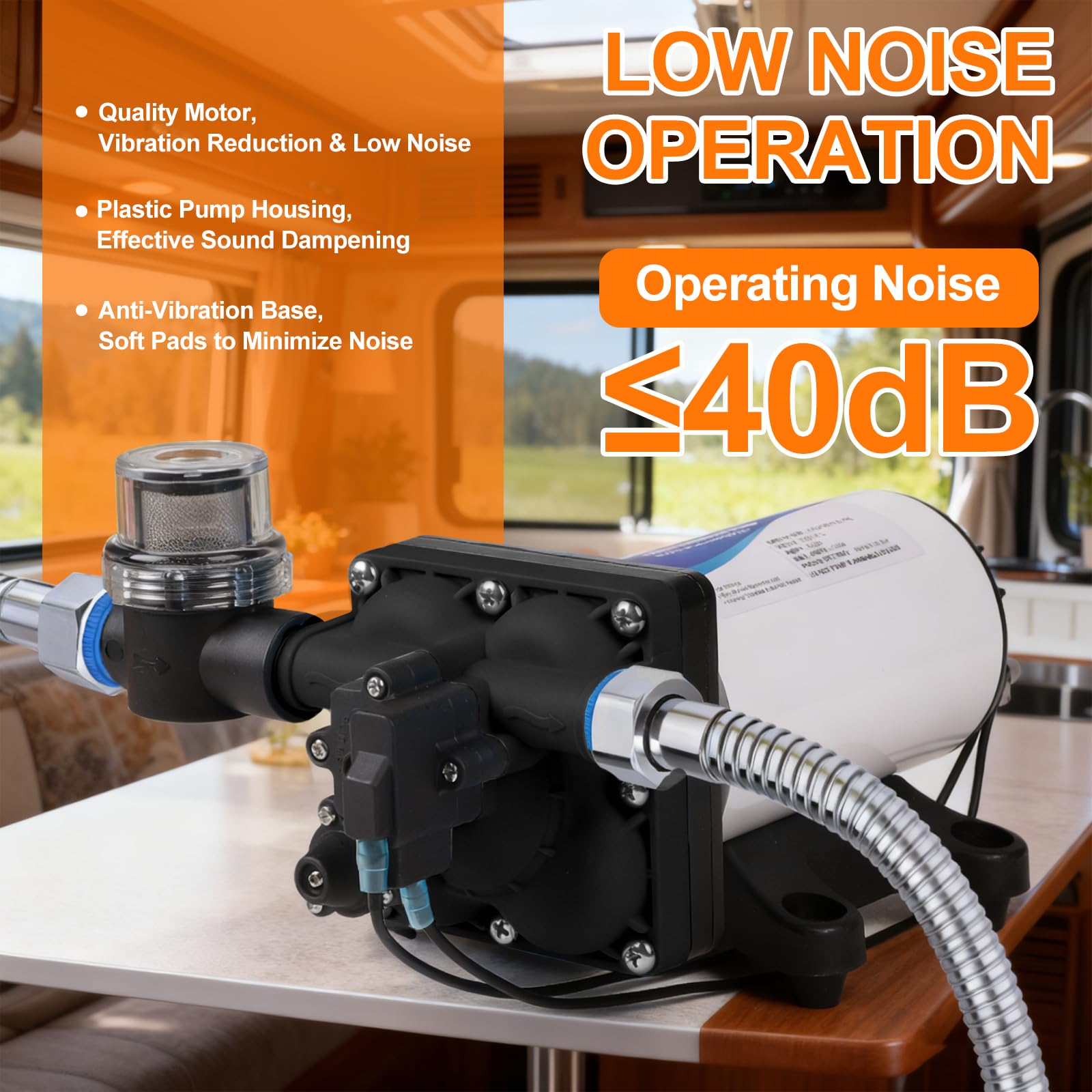 CPROSP Bomba de Agua 12v, 11,3L/min 49,2W, Bomba de Membrana Autocebante para Autocaravana, Bomba de Diafragma con Interruptor de Presión, 3,8Bar (55Psi), para Caravanas, Autocaravanas, Barcos