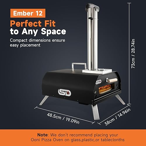 Miniatura 2 de SizzleDelite Horno de pizza para exteriores, pellets de madera, piedra redonda de pizza de 12 pulgadas, portátil de leña con termómetro integrado,