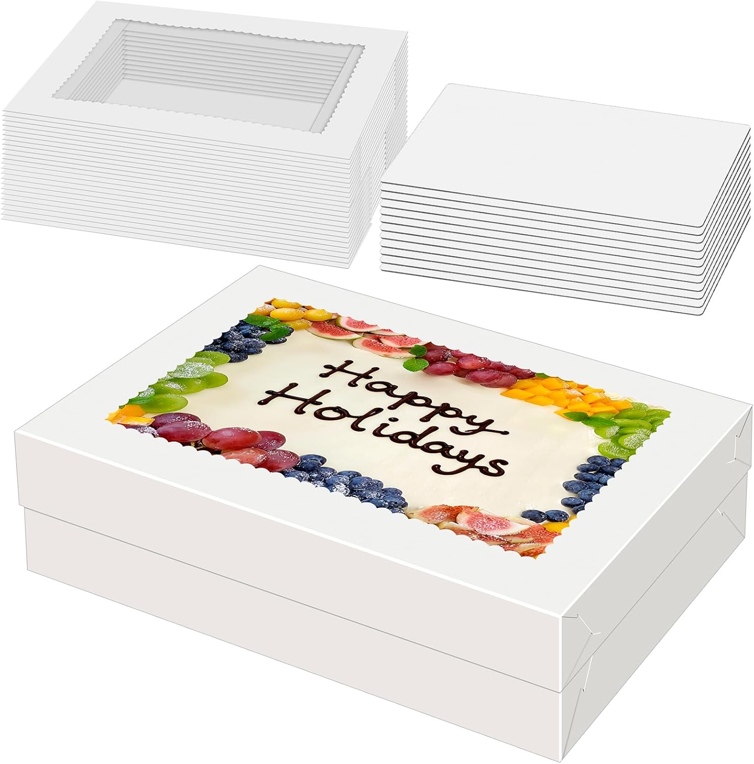 Sudaya 14x10x4 Cake Boxes with Boards, Rectangle Half Sheet Cake Boxes, 1/4 Sheet Bakery Box with Window, Disposable Bakery Containers for Donut, Cookie, Cupcakes, Pie, Dessert, Birthday, Party