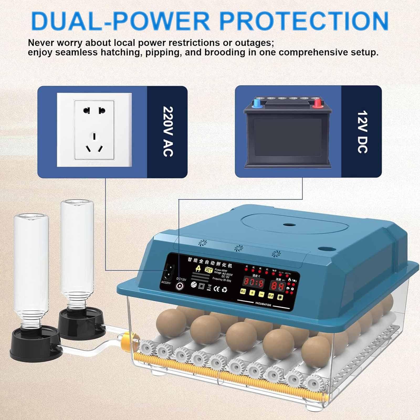 Incubadora automática de huevos, incubadora digital inteligente con giro automático, control de temperatura y humedad, vela integrada, doble potencia para pollo, pato, ganso, huevos de codorniz