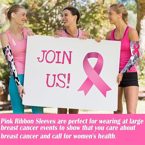 Miniatura 4 de Ceenna 8 pares de mangas de fútbol para concientización sobre el cáncer de mama, cinta rosa, accesorios de fútbol, llamas deportivas, cáncer de mama