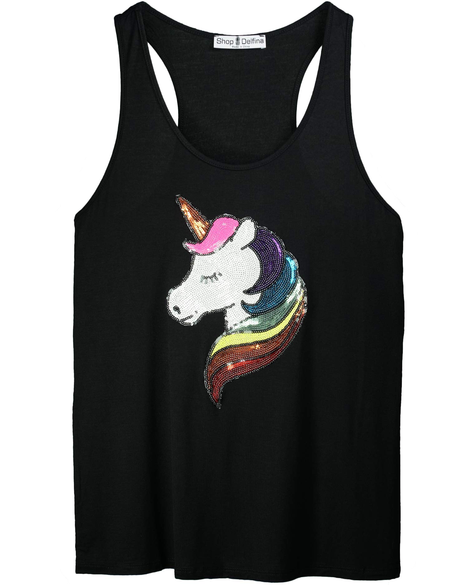 Shop Delfina Unicorn Head Rainbow Sequin Magical Women's Racerback Tank Top