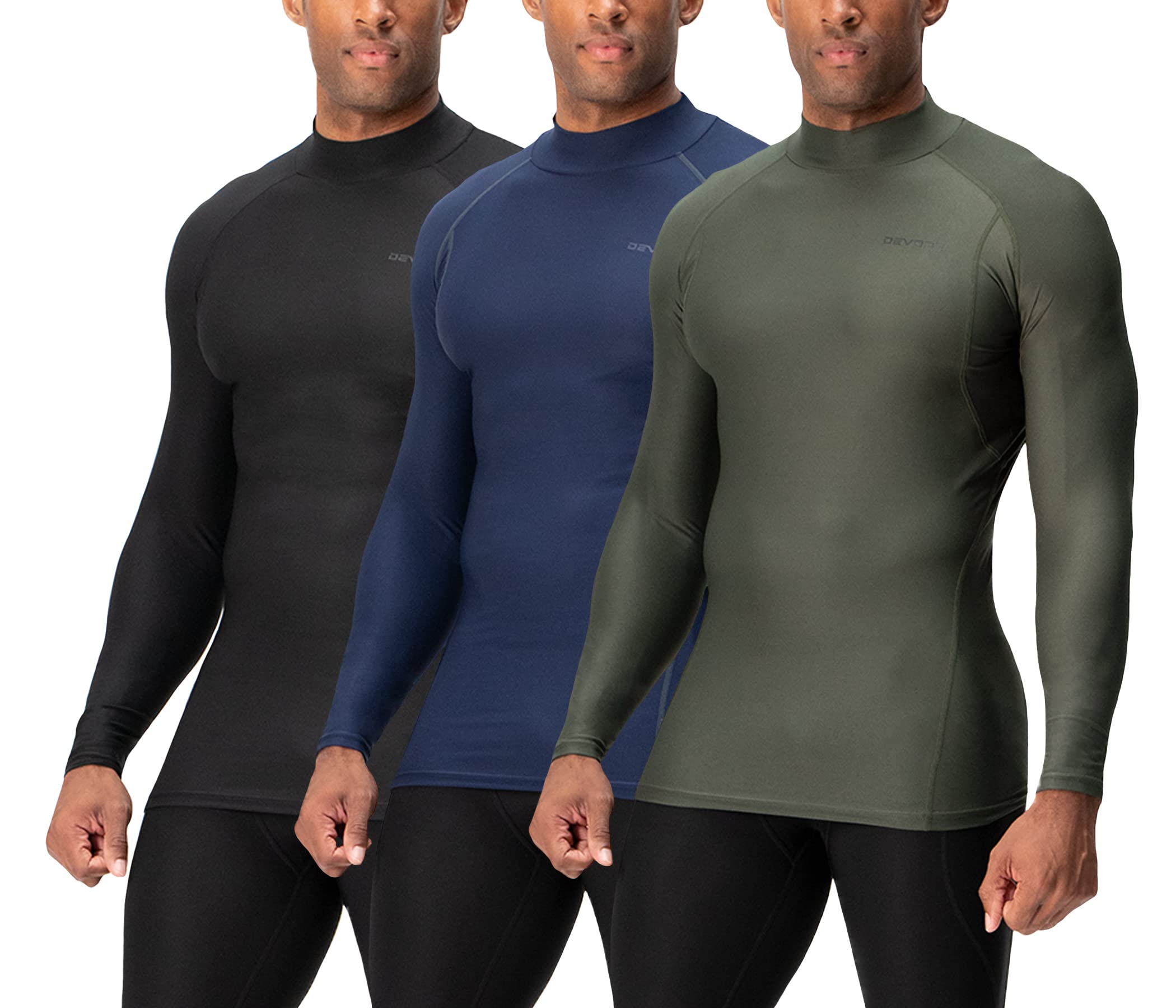 DEVOPS 3 Pack Men's Athletic Turtle Neck Long Sleeve Compression Shirts