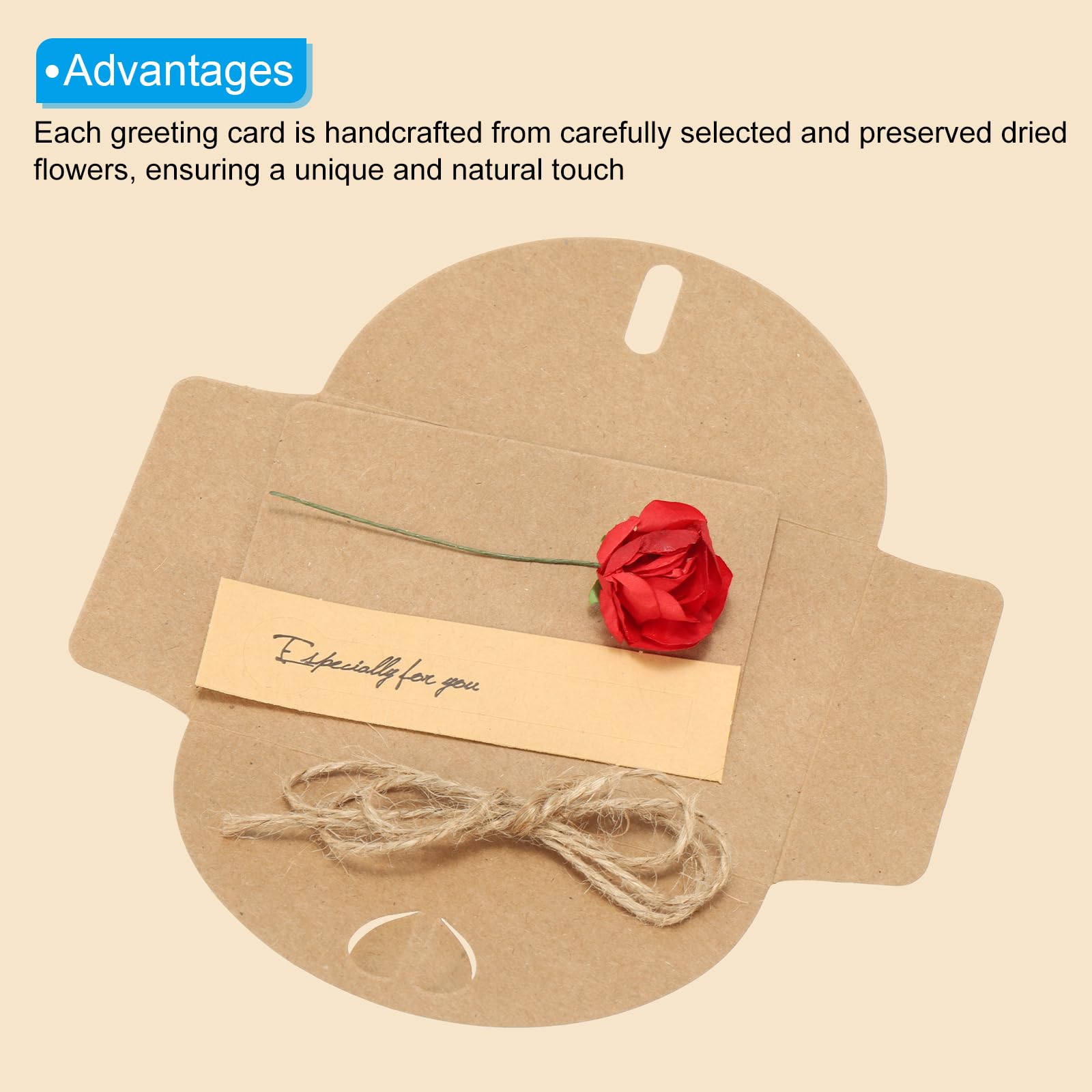 PATIKIL 4"x3" Getrocknete Blumen Grußkarten, 50er Packung Rosen Handgemachte Blanko-Notizkarte Blumen Einladungskarte mit Umschlägen Vintage Dankeskarte für Geburtstagsfeiern Festivals