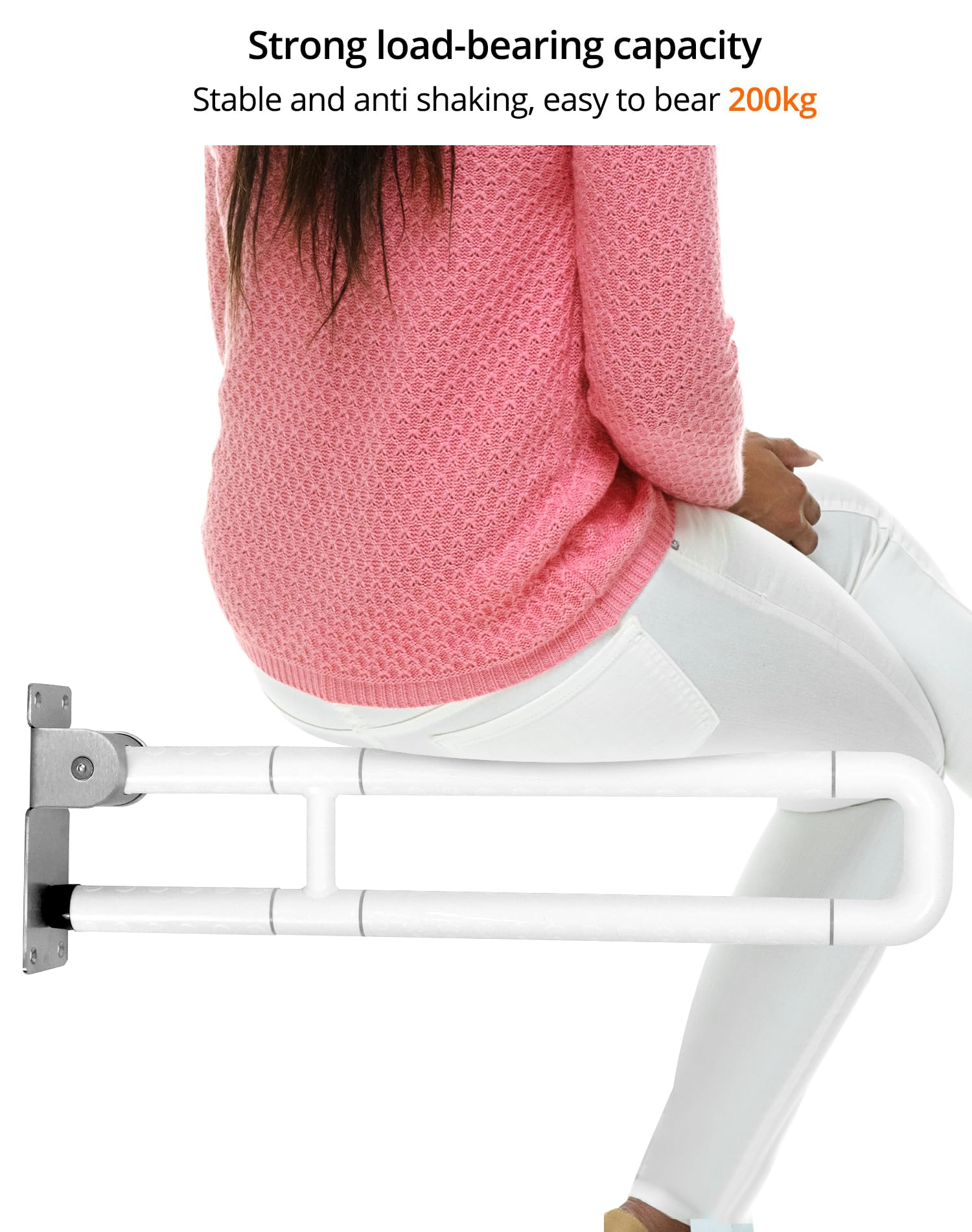 QWORK® Maniglione Bagno, maniglione doccia, pieghevole, 60 cm, acciaio inossidabile, portata 200 kg