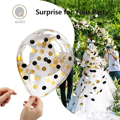 Miniatura 6 de Bezente - Globos de 12 pulgadas de látex con confeti dorado para bodas, graduaciones, despedidas de soltera y cumpleaños, aptos para helio, negro