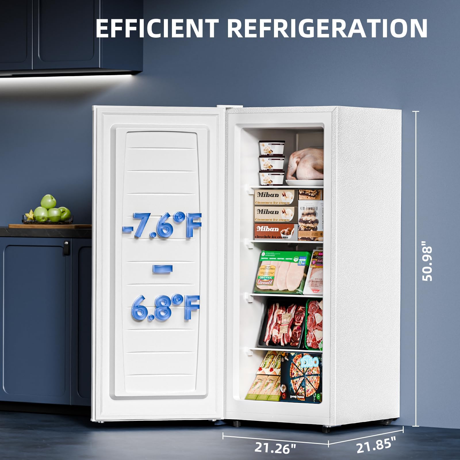 Antarctic Star 6.0 Cu.Ft Upright Freezer, Small Stand Up Freezer With Adjustable Thermostat, Removable Glass Shelves, For Bedroom/Home/Dorms,White on Fridge.com - View 4