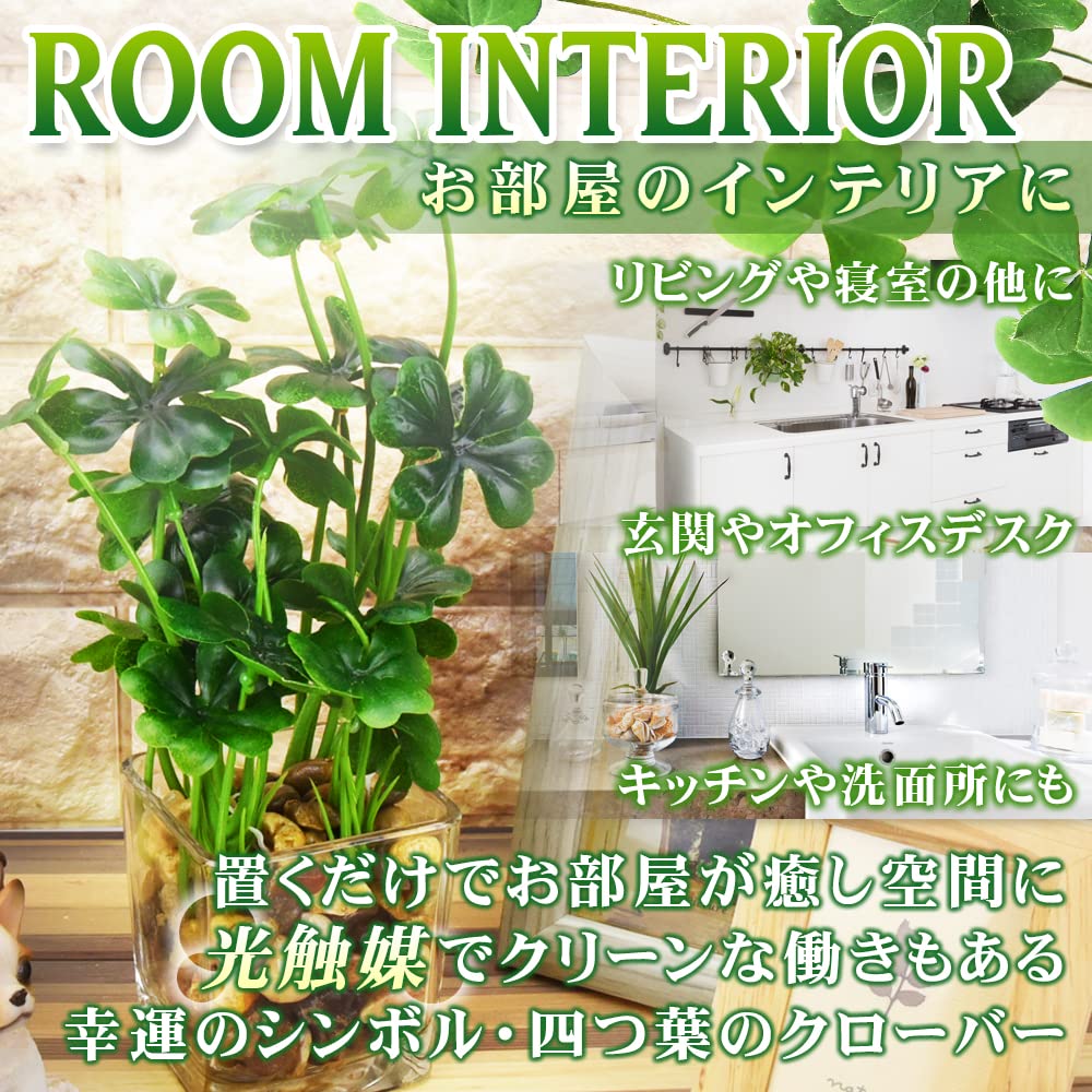 Amazon｜四つ葉のクローバー 光触媒 人工観葉植物 ガラス鉢 お手入れ