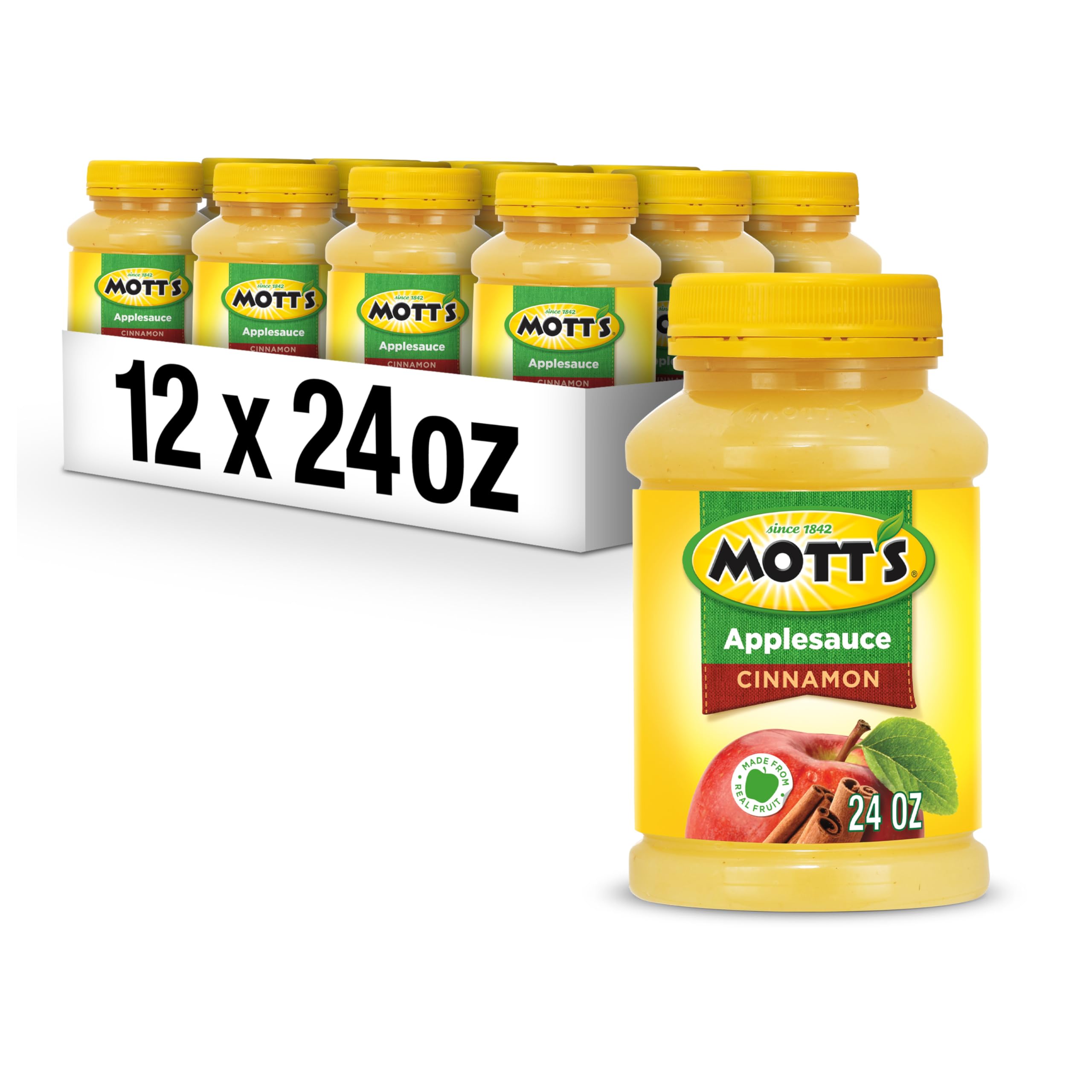 Mott's Cinnamon Applesauce, 24 Oz Jar (Pack Of 12), No Artificial Flavors, Good Source Of Vitamin C, Nutritious Option For The Whole Family