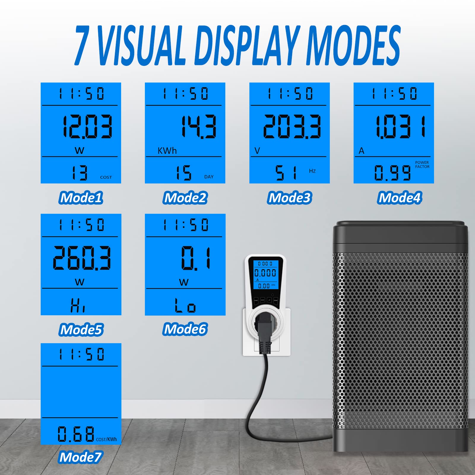Misuratore Consumo Elettrico - Wattmetro Con Display LCD, Monitoraggio 7 Parametri, Allarme Sovraccarico 3680W - Foto 10