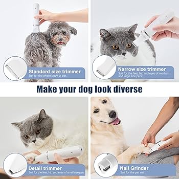 Unibono Dog Grooming Clipper Kit, Rechargeable Pet Clipper For Dogs Cats Strong But Quiet For Paws Eyes Ears Face With Grooming Scissors Comb Yellow