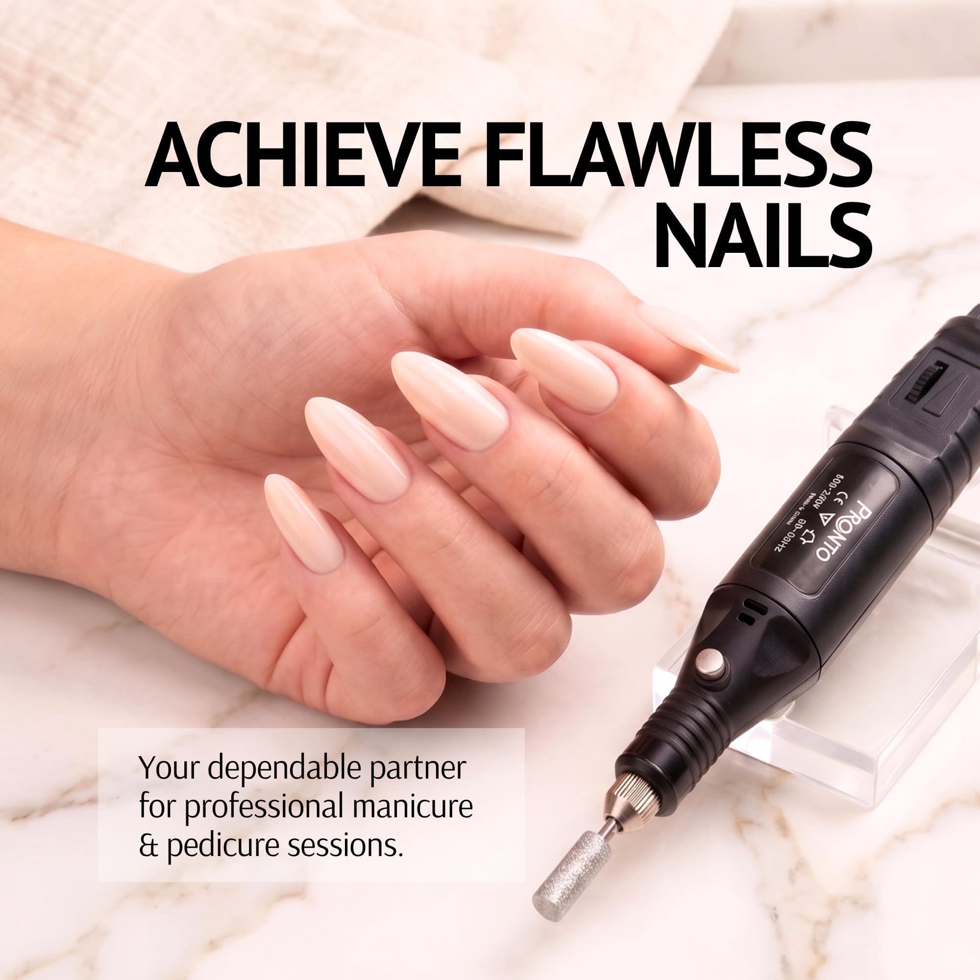 PRONTO Professionelles schnurgebundenes elektrisches Nagelbohrmaschinen-Kit | Plug-in-Nagelbohrer (E-Feile) für Acrylnägel, Entfernen von Gel-Nagellack, Formen und Polieren mit Bohrern