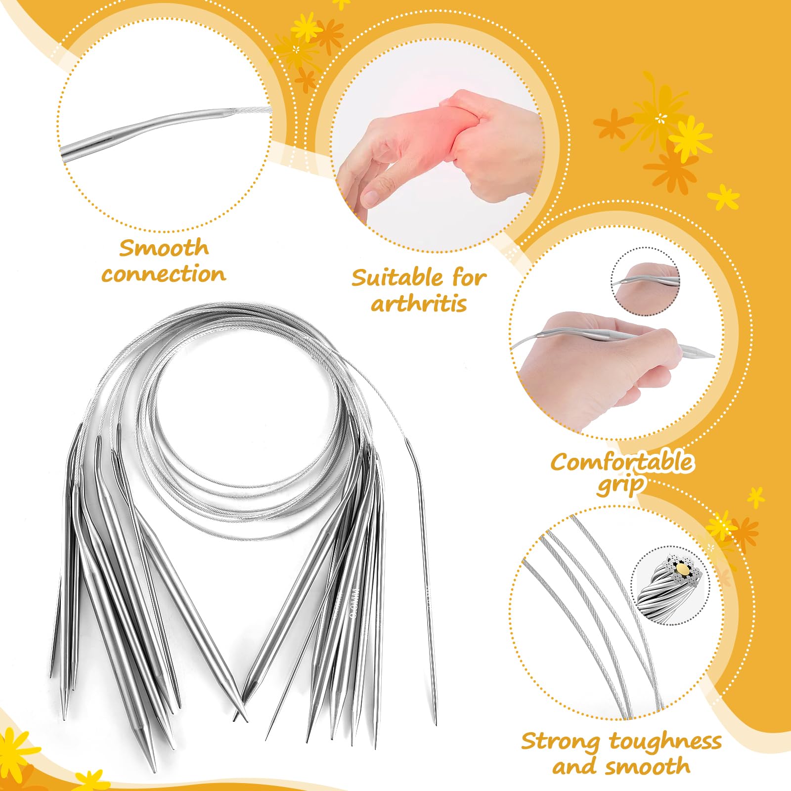 Set 7 Ferri Da Maglia Circolari Acciaio Inox - Per Calze E Maniche | Regalo Per Knitting