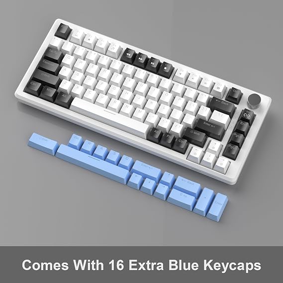 MageGee 75% Mechanical Gaming Keyboard, Compact Blue Backlit Wired Gaming Keyboard with Brown Switches, EVA Foam, Knob Control, STAR75 Portable NKRO PC Gaming Keyboard - White & Blue