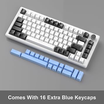 MageGee 75% Mechanical Gaming Keyboard, Compact Blue Backlit Wired Gaming Keyboard with Brown Switches, EVA Foam, Knob Control, STAR75 Portable NKRO PC Gaming Keyboard - White & Blue