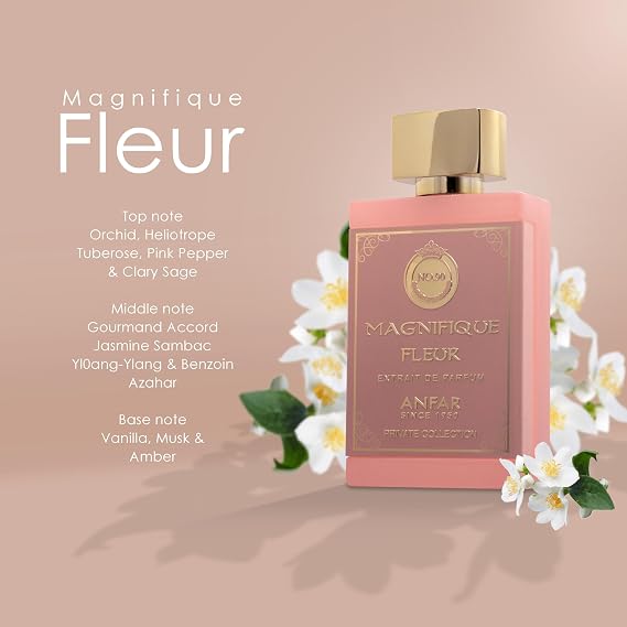 Anfar Private Collection MAGNIFIQUE FLEUR pour FEMME Eau de Parfum,NOTES:ORCHID,HELIOTROPE, GOURMAND ACCORD,JASMINE SAMBAC, VANILLA,MUSK.