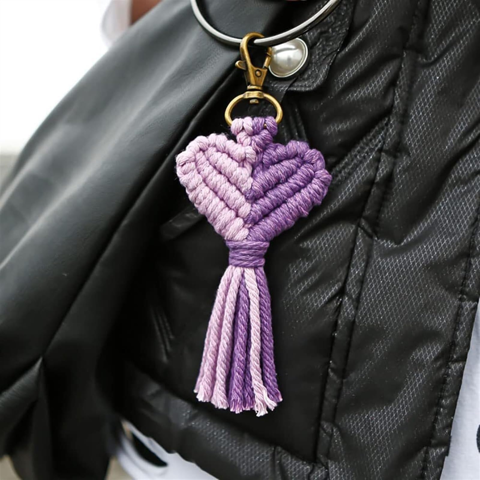 Schlüsselanhänger, Schlüsselanhänger, Kristall-Schlüsselanhänger, Herz-Makramee-Schlüsselanhänger, Handtasche, Tasche, handgefertigt, Webquaste, Charm-Zubehör, Taschenanhänger, Auto-Schlüsselanhänger