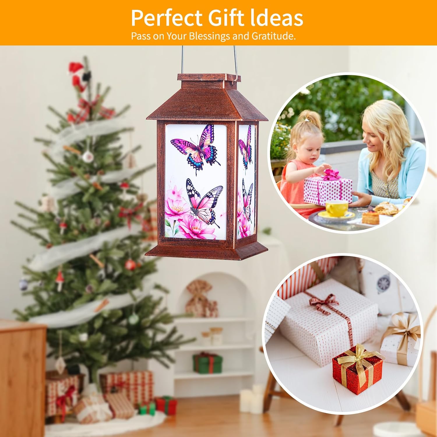 Butterfly Solar Lamp - Waterproof Hanging Solar Light for Outdoor Courtyard is a Special Gift for mom, Grandma, Sisters and Women on Christmas, Mother's Day and Thanksgiving
