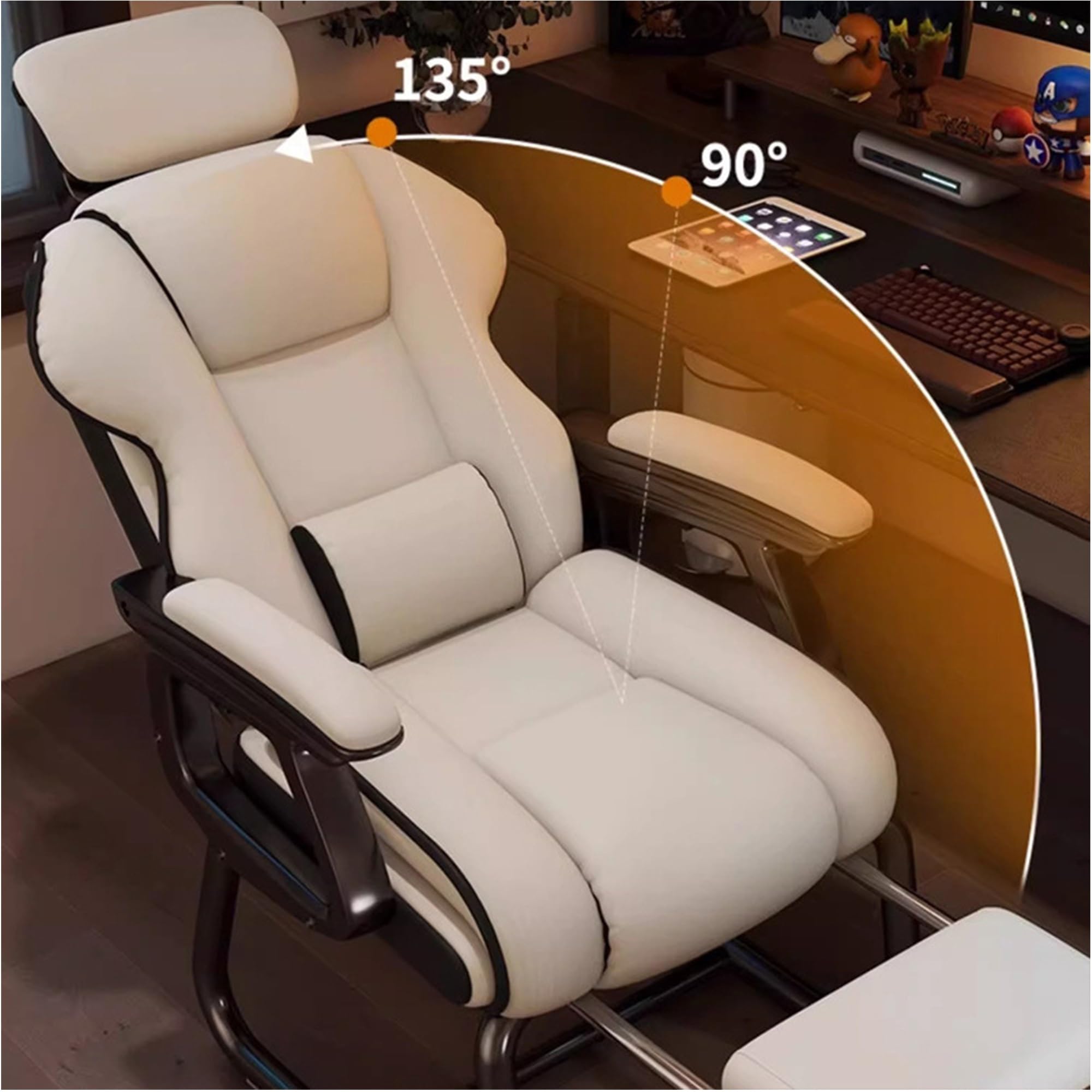 Sedia da gioco ergonomica regolabile con poggiatesta confortevole, struttura in acciaio, funzione reclinabile, ideale per lunghe ore di gioco e lavoro, supporto profondo, marrone