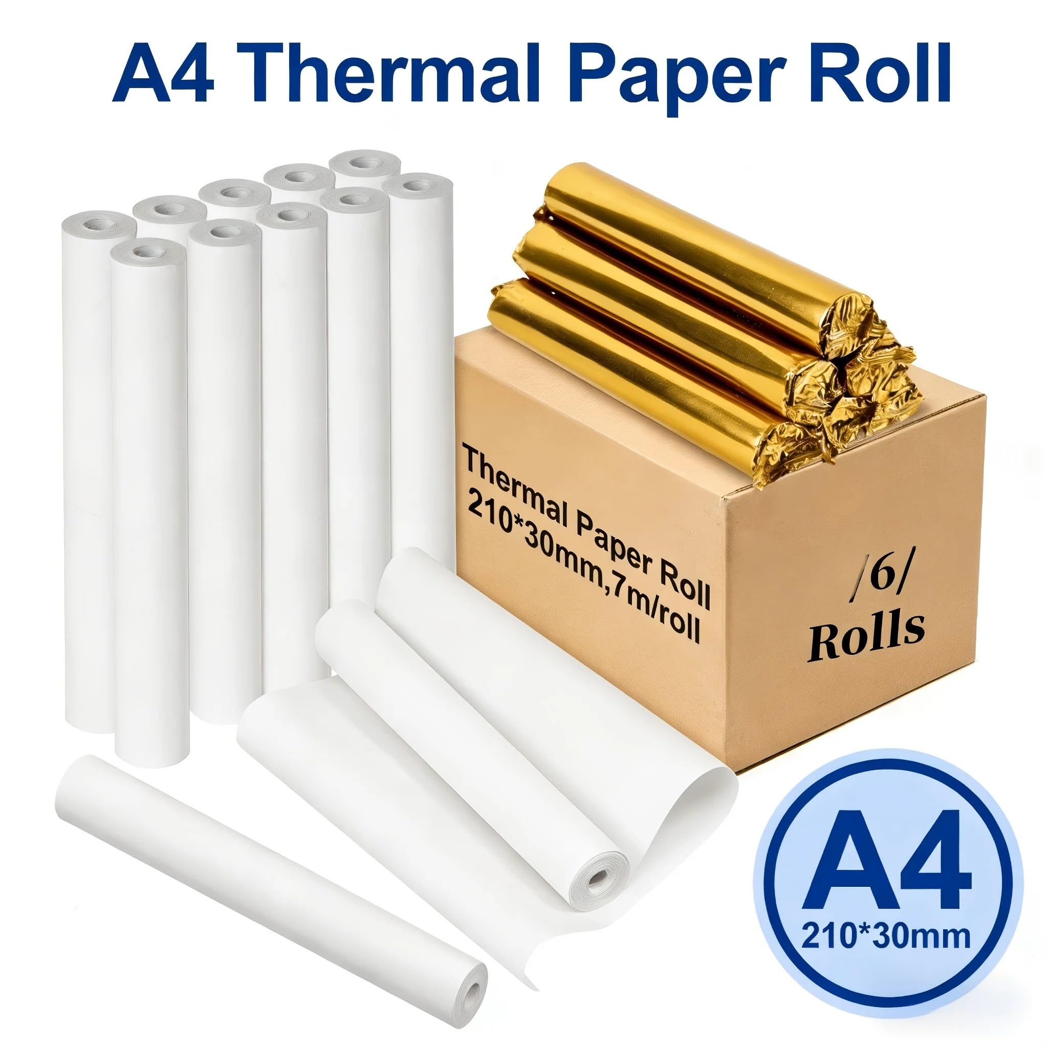 Kopierpapier Druckerpapier A4 Schnell trocknendes, lichtbeständiges A4-Thermopapier, 6 Rollen, 210 x 30 mm, langlebiger Druck for den Einsatz mit tragbaren Druckern im Haushalt und Büro