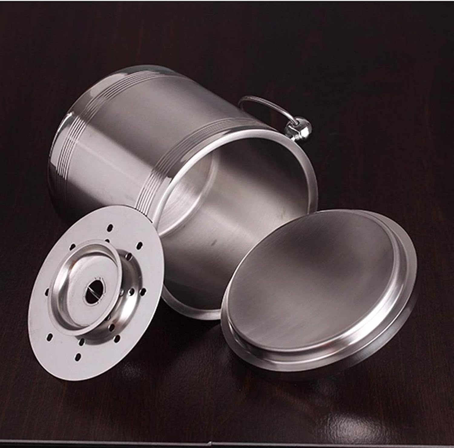 Candy Ice Bucket - Walled Stainless Steel with Tongs, Scoop, Lid, and Exclusive Handmade Nylon