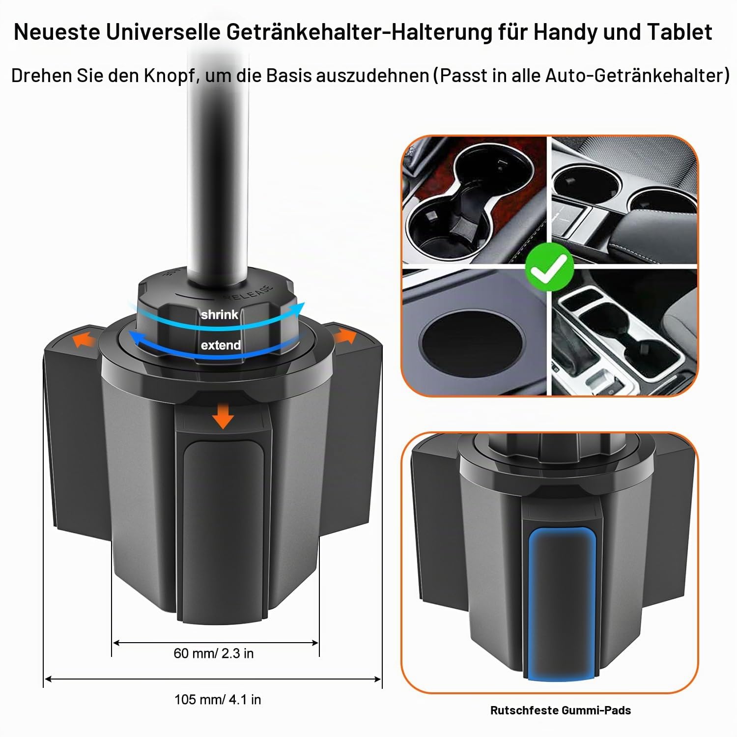 Getränkehalter Auto Handyhalterung Metall - Stabil Langlebig Robust, LKW KFZ Becherhalter Handy Cupholder Autohalterung mit Aluminiumarm für alle Handys, iPhone 17 16 15 Pro Max, Galaxy S25