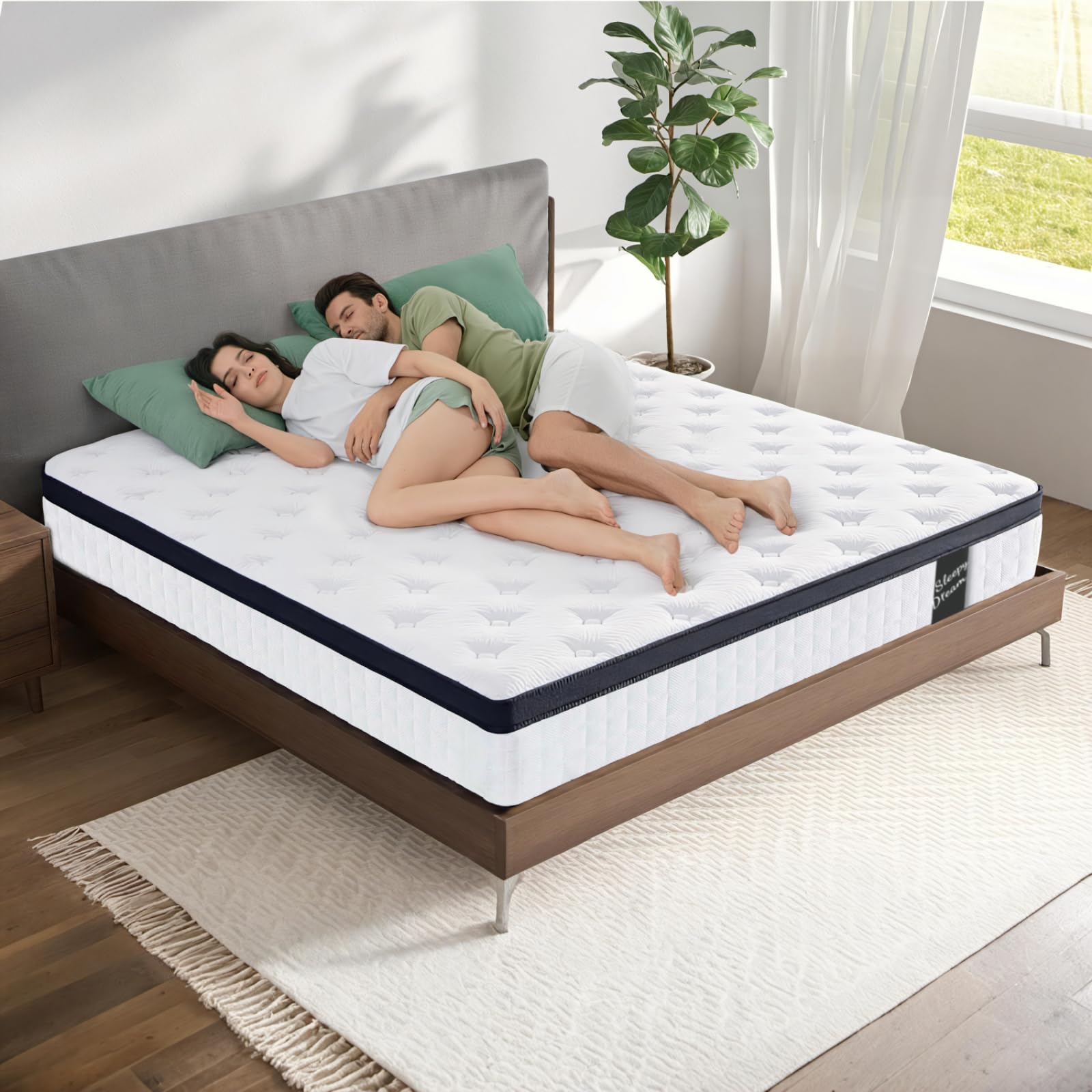 12 Inch Queen Size Hybrid Mattress, Cool Memory Foam & Pocket Spring,CertiPUR-US Certified, Zoned Pressure Relief, Breathable Bamboo Cover, Medium