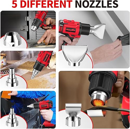 Miniatura 6 de Pistola de calor inalámbrica, calentamiento rápido máximo de 1022 F (1,022.0 F), kit de pistola de aire caliente ligera con baterías de 2 x 4.0 Ah y