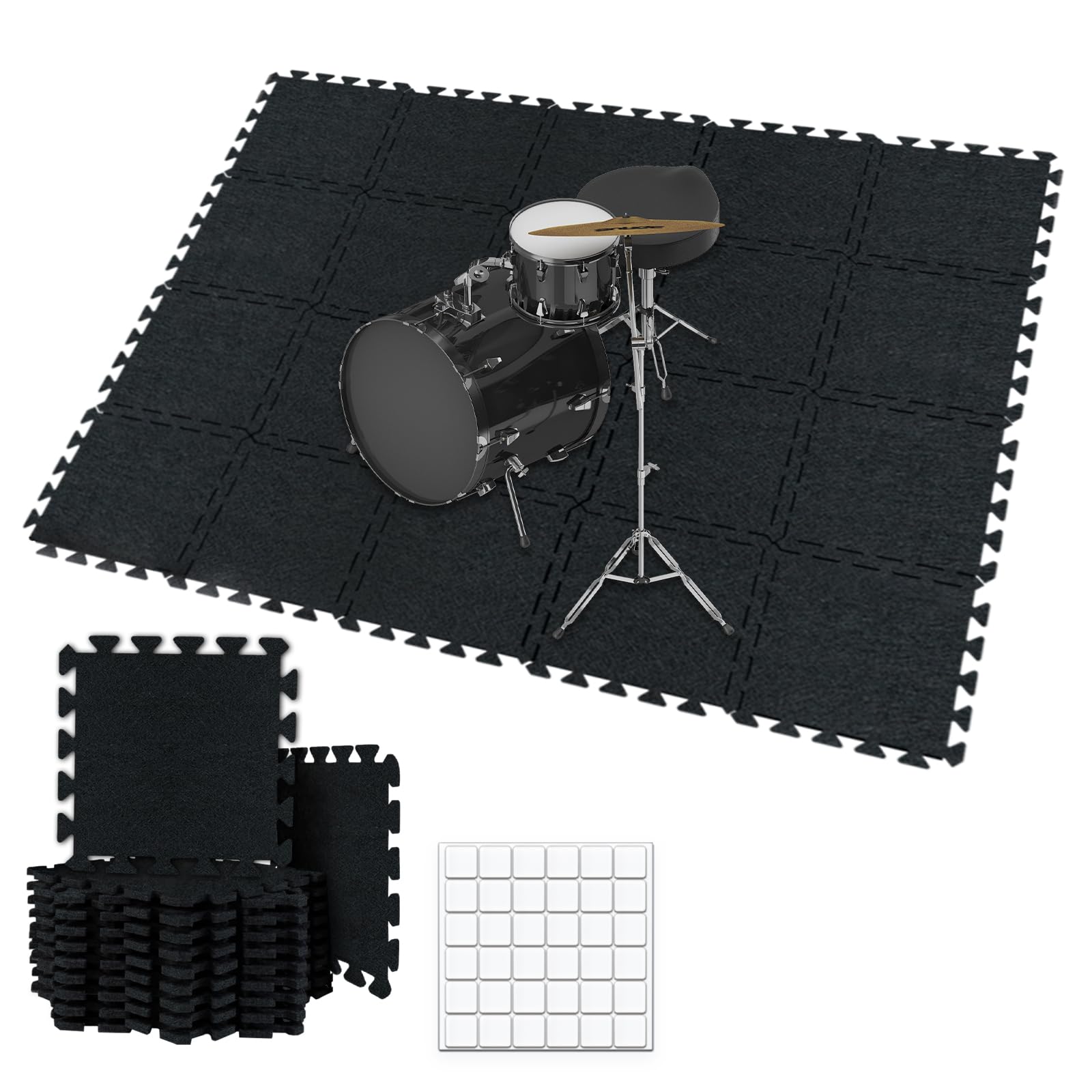 TroyStudioThick Sound Absorbing Interlocking Floor Mats, 20 Pcs 11x 11 x 0.4 inches High Density Piano Carpet Drum Rug, Non-Slip Anti Vibration Soundproof Pads Acoustic Blankets for Music Studio