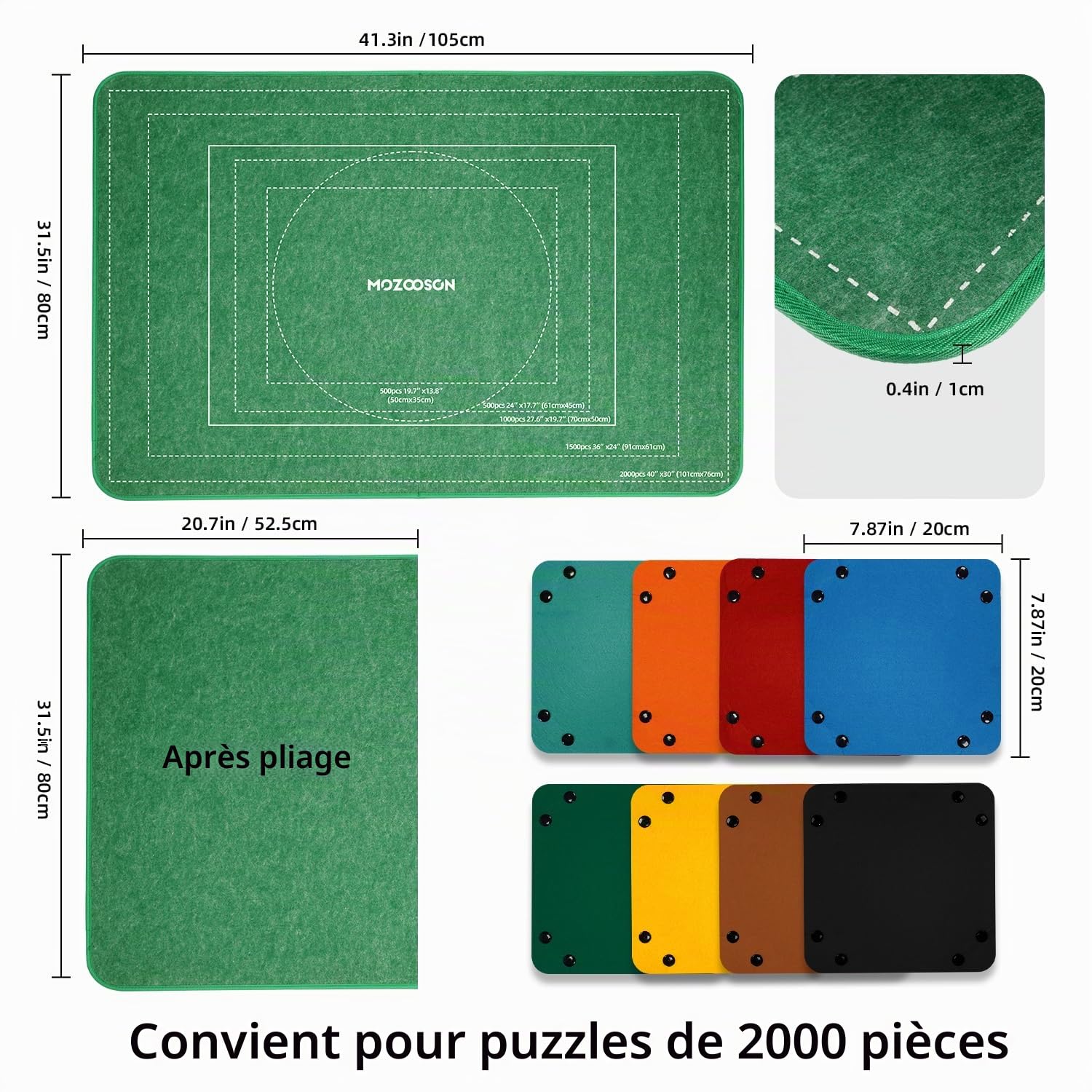 MOZOOSON Plateau Puzzle 2000 Pieces, Planche Puzzle, Puzzle Board Pliable avec Accessoires de Rangement 41.3x31.5in - 8 Plateau et 1 Couvercle Transparent pour Déplacement et Stockage Faciles