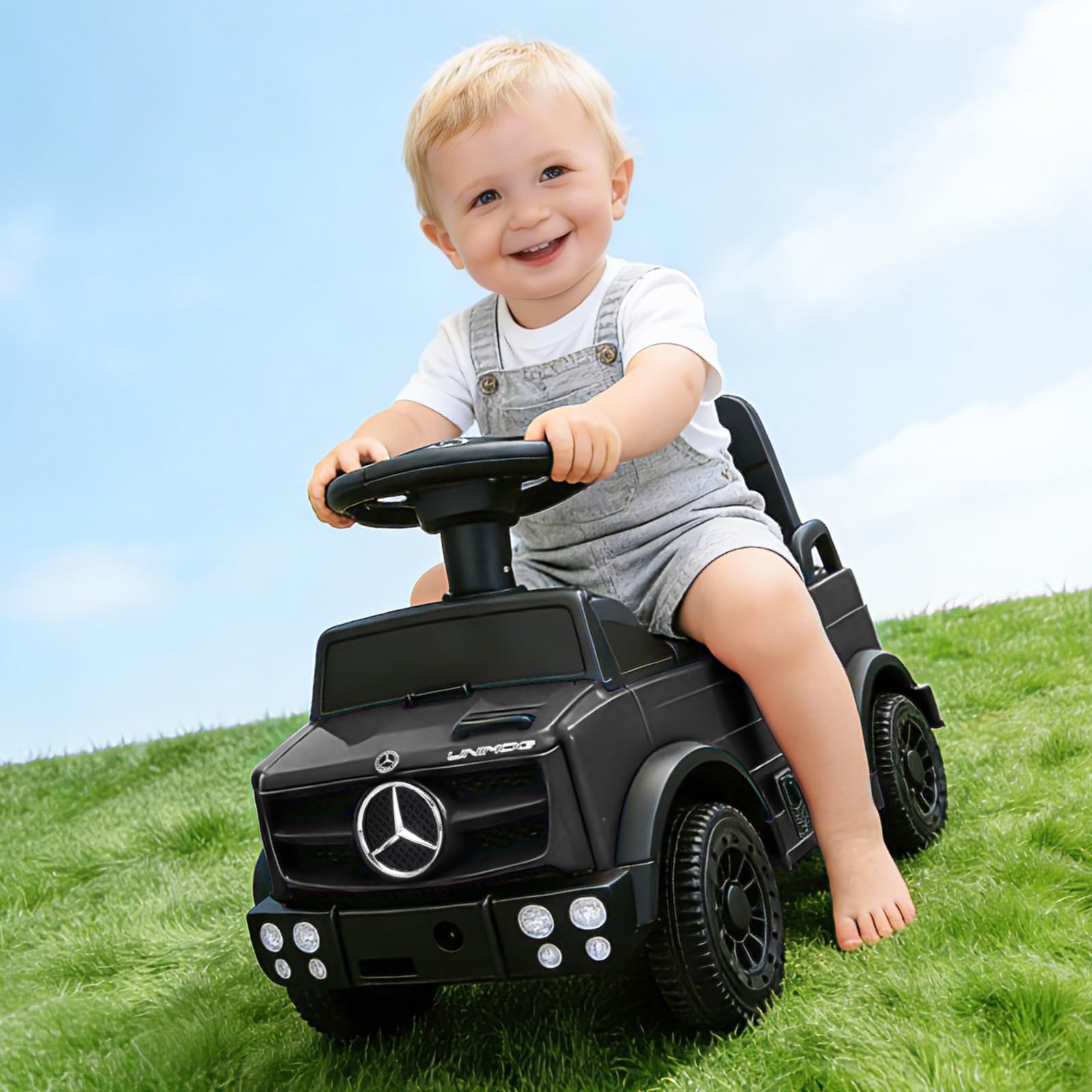 TCARAIWEN Macchina Cavalcabile Bambini Mercedes-Benz Unimog Licenza, Primi Passi per Bimbi 1-2 Anni, Auto Glissante con Barre di Sicurezza (Bianco)