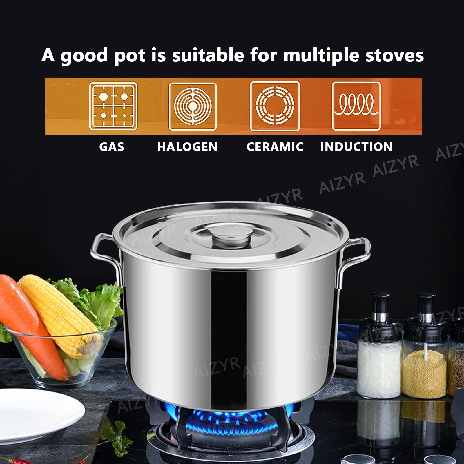60 cm großer Suppentopf, Mehrzweck-Kochtopf mit Edelstahldeckel, ideal für Suppen, Eintöpfe und zum Kochen, perfekt für den Einsatz zu Hause und in Restaurants