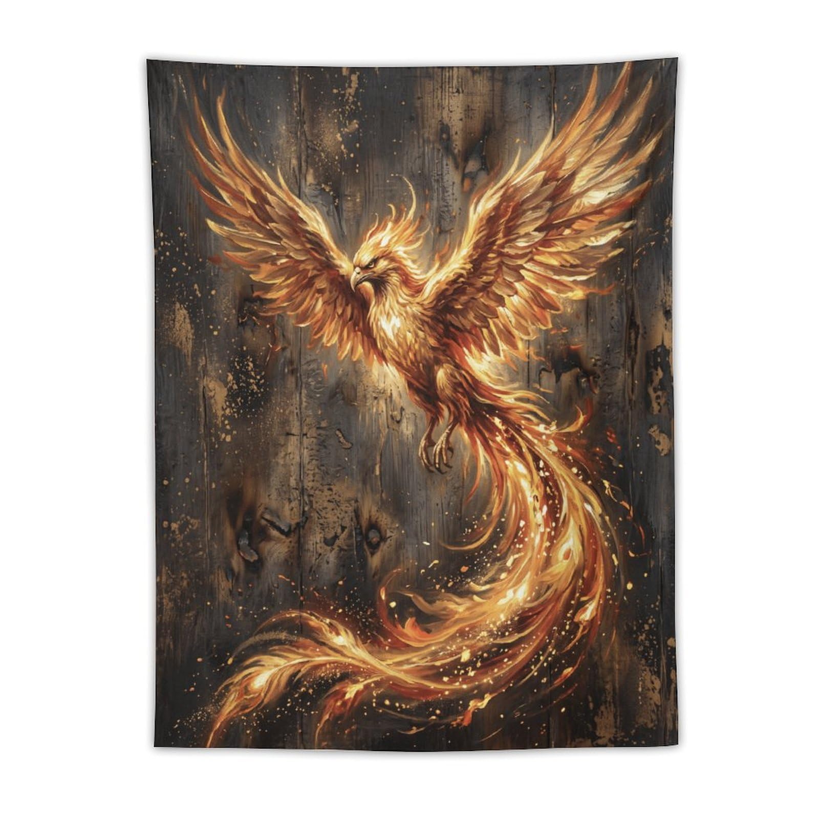 H3B8U2Y5 Golden Fire Phoenix Wall Tapestry, Fantasy Illustration, Apartment