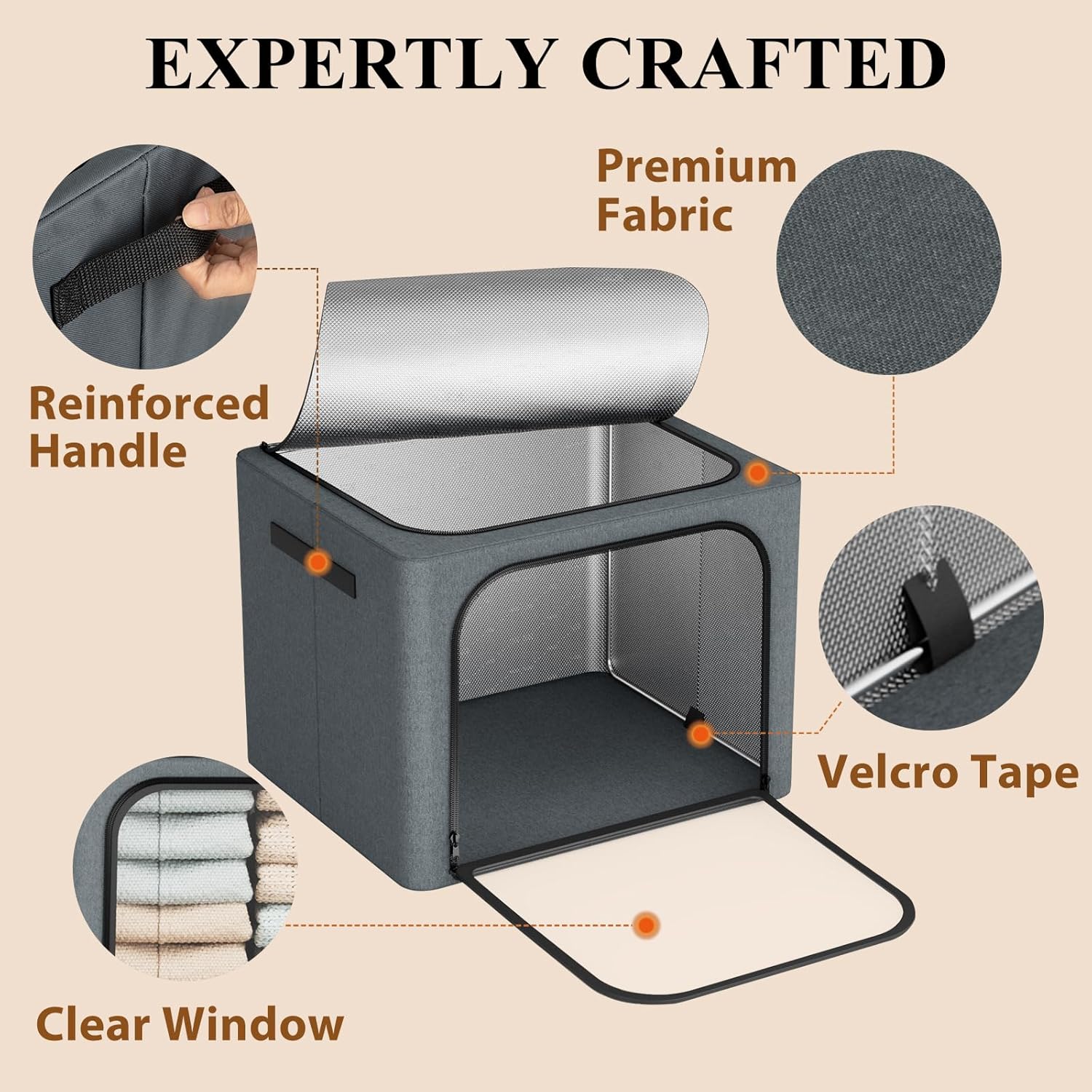 4 Pack Stackable Clothes Closet Storage Bins– 40L Fabric Storage Organizer Box with Metal Frame, Foldable Storage Containers with Lids＆ Clear Window＆ Zippers＆ Handles for Organizing Clothing