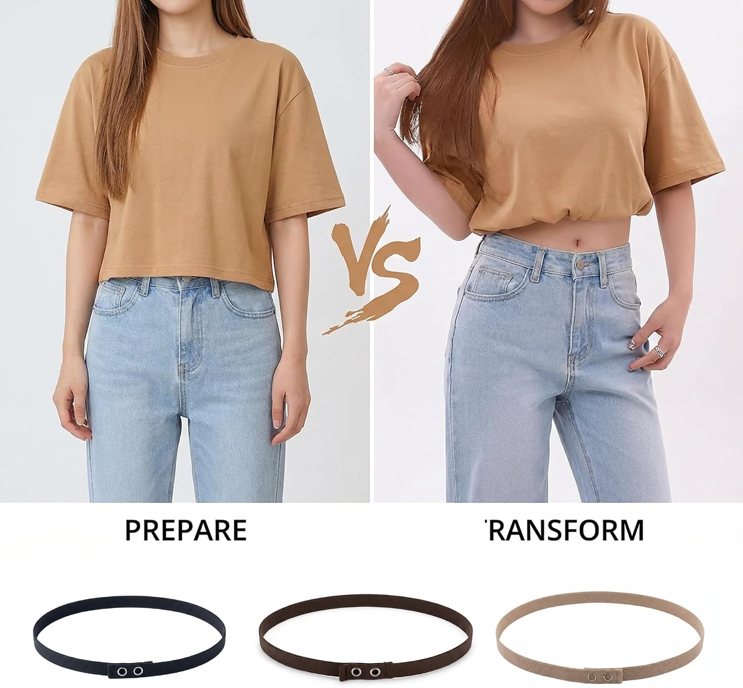 Women Adjustable Crop Tuck Band, Elastic Waist Band for Tucking Shirts & Sweaters, Invisible Shirt Cropping Belt