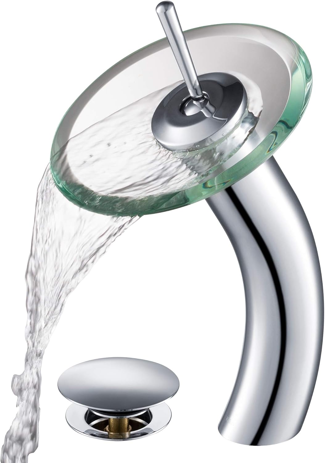 KRAUS Tall Waterfall Bathroom Faucet for Vessel Sink with Clear Glass Disk and Pop-Up Drain, Chrome KGW-1700-PU-10CH-CL