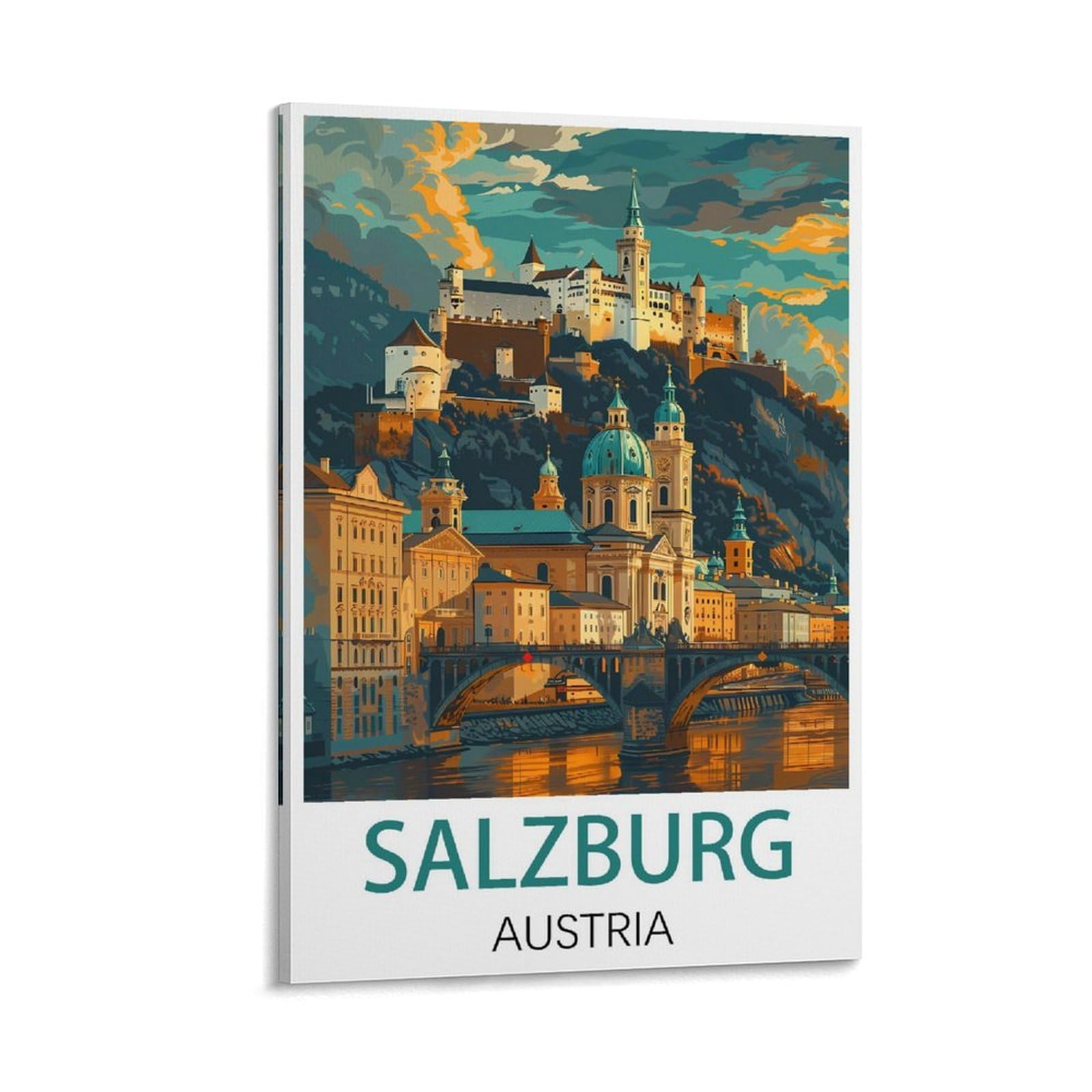 Hxhnferr Frame-Style Salzburg Austria Vintage Travel Posters 20X30inch(50X75cm) Canvas Wall Posters And Art Pictures Prints Paintings Bedroom Decor
