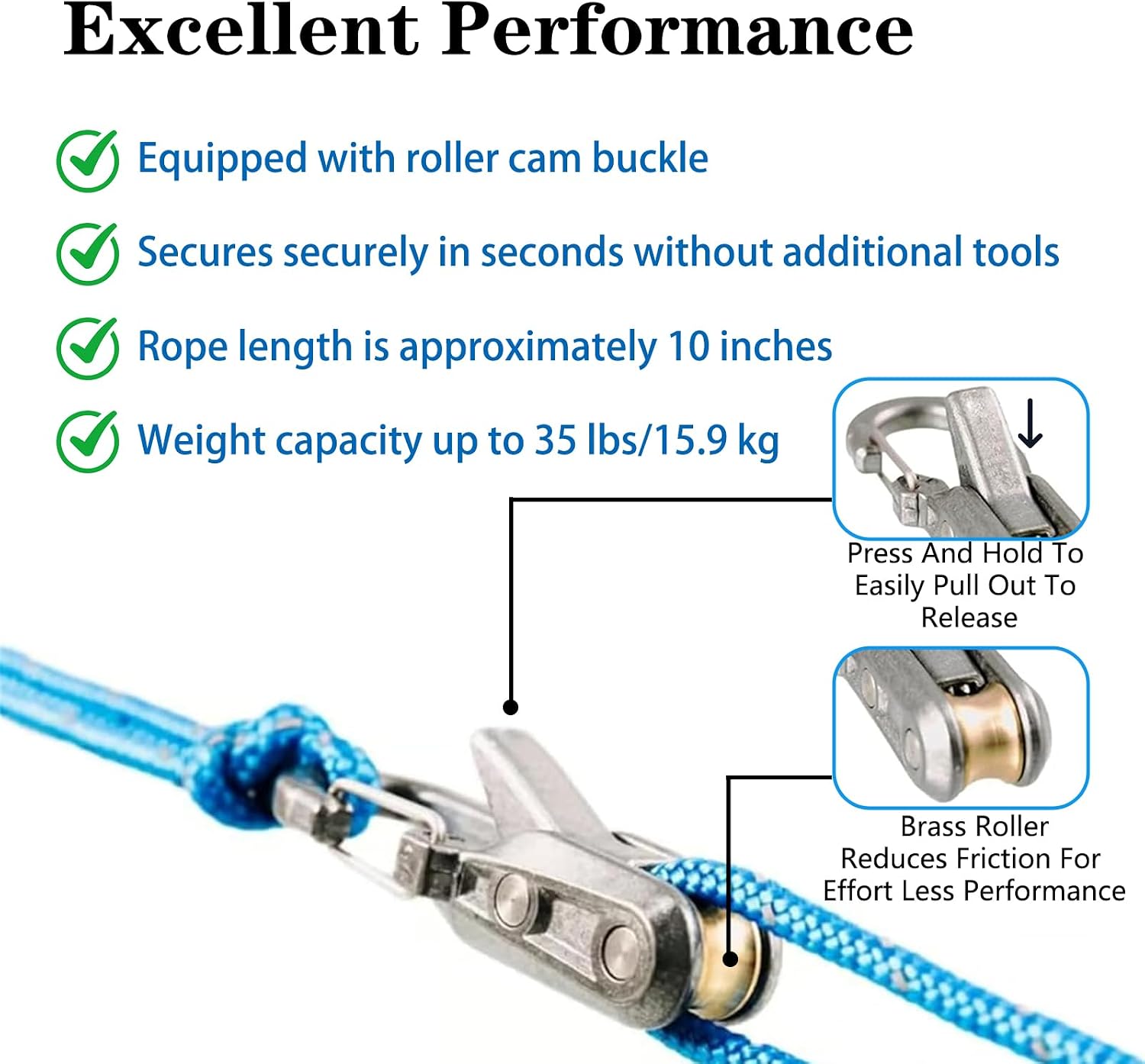 6 Pack Rope Adjuster, Rope Tightening Tool & Tensioner with Brass Roller